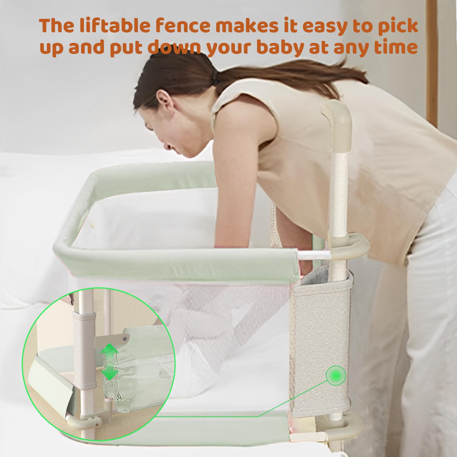 **Portable Baby Bassinet Bedside Sleeper - Adjustable Height Foldable Crib with Safety Rail for Newborns & Toddlers | Perfect for Co-Sleeping, Nursery, and Travel**
