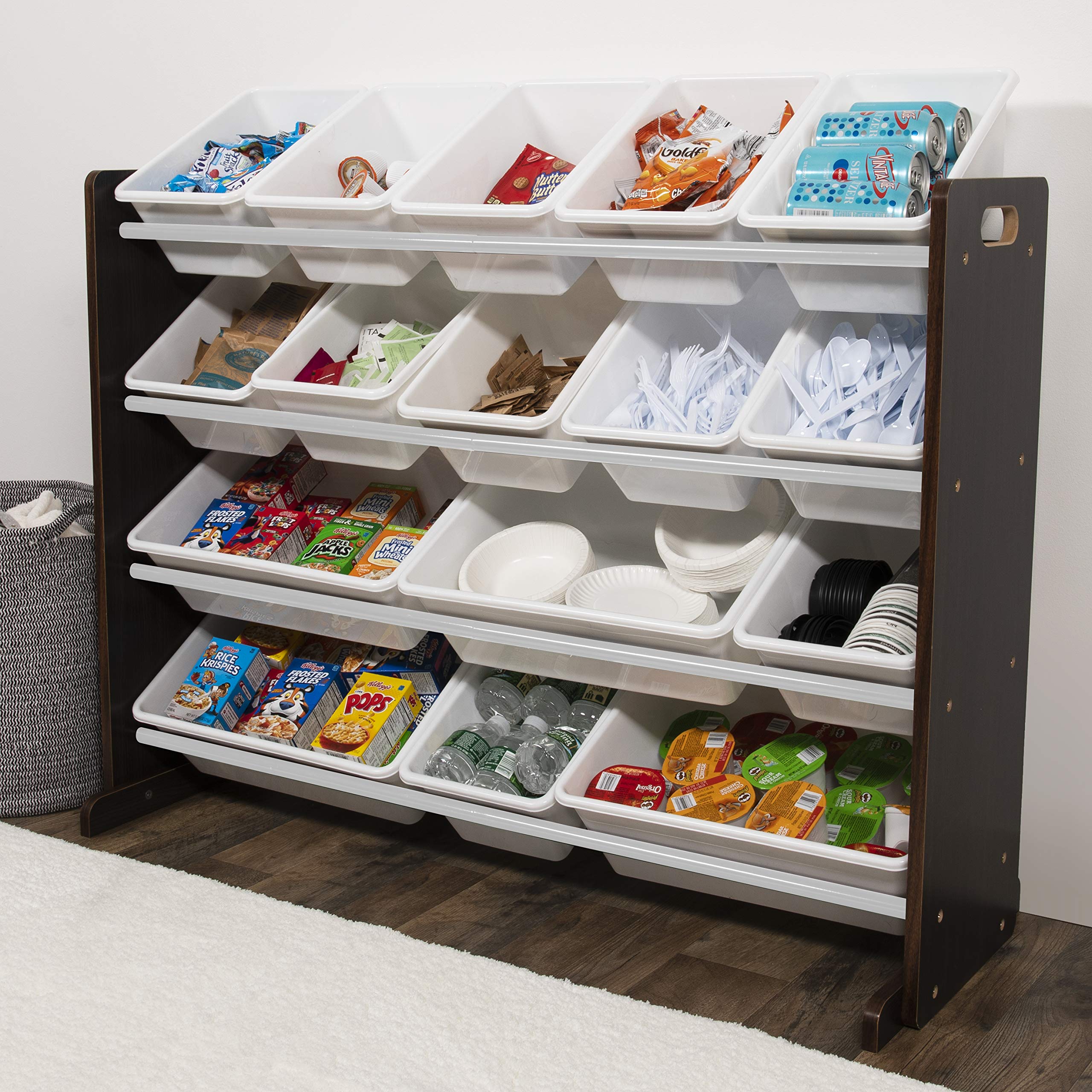 Humble Crew 16-Bin Toy Storage Organizer with White & Espresso Bins - Kids Room Organization Solution for Toys, Books & Crafts