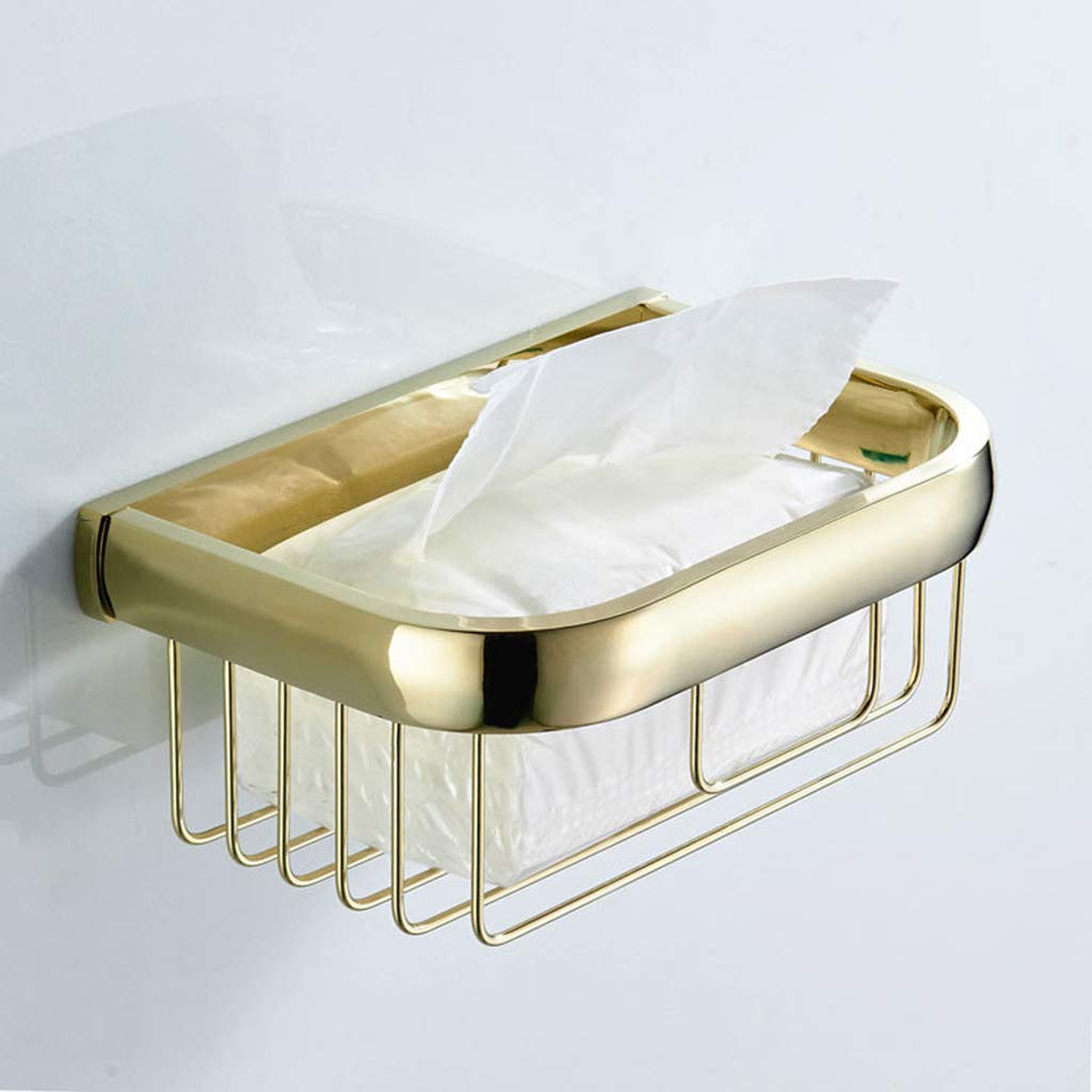 Gold Plated Brass Toilet Paper Holder - Wall Mounted Square Metal Paper Towel Shelf (19.5CM) for Bathroom Decor | Rustproof & Durable WC Accessory - Perfect for Modern Homes, Apartments & Luxury Hotels