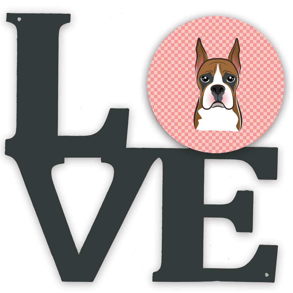 Checkerboard Pink Boxer Dog Metal Wall Art - Love Themed Indoor Outdoor Decor for Patio, Bathroom & Kitchen - Colorful Aluminum & Black Steel Sculpture | Perfect for Pet Lovers Home Decor, Living Room Accent, Garden Art