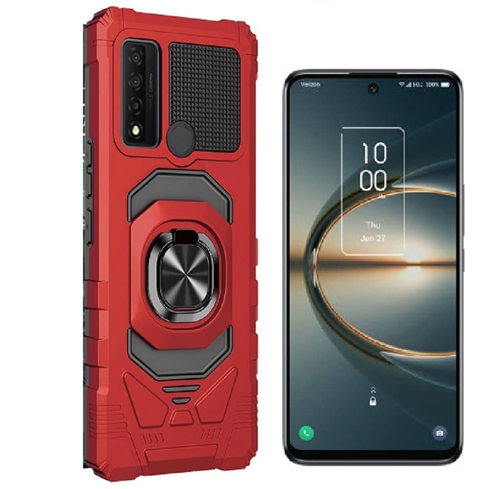 TCL 30 V 5G Phone Case for Verizon - Shockproof Hybrid Case with Ring Stand & Tempered Glass Screen Protector (Red) - Perfect for Work, Travel & Everyday Protection