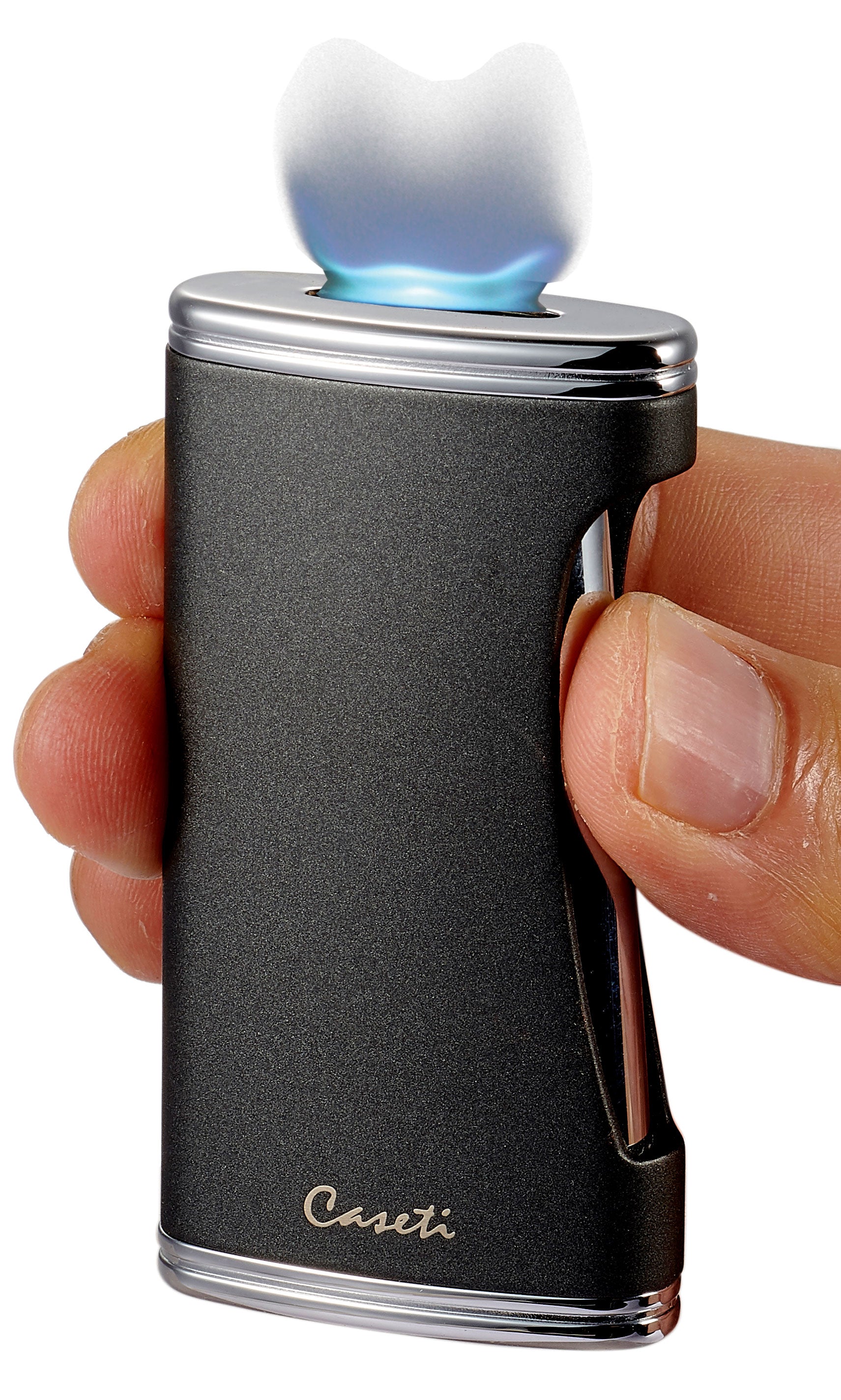 Premium Caseti BigFlat Black Matte Cigar Lighter - Windproof Refillable Butane Torch for Cigars, Cigarettes & Outdoor Use - Perfect for Smoking, Camping & Gifts