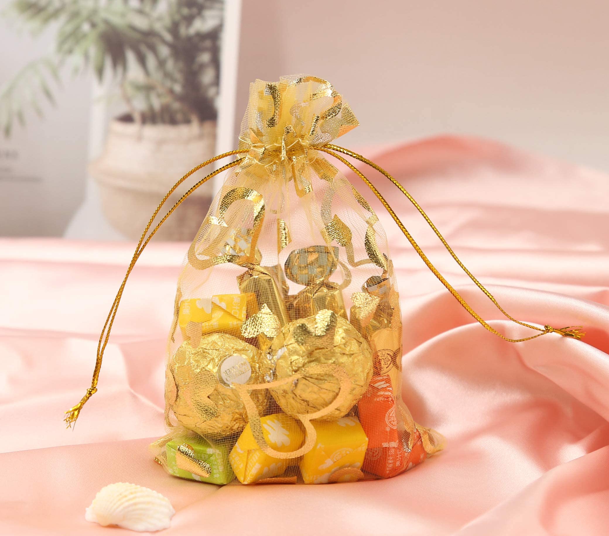 Stratalife 4x6 Organza Bags - 100PCS Small Sheer Mesh Drawstring Jewelry Bags for Wedding Favors, Party Gifts & Small Business Packaging (Mixed Heart Design) - Perfect for Bridal Showers, Baby Showers & Retail Product Presentation
