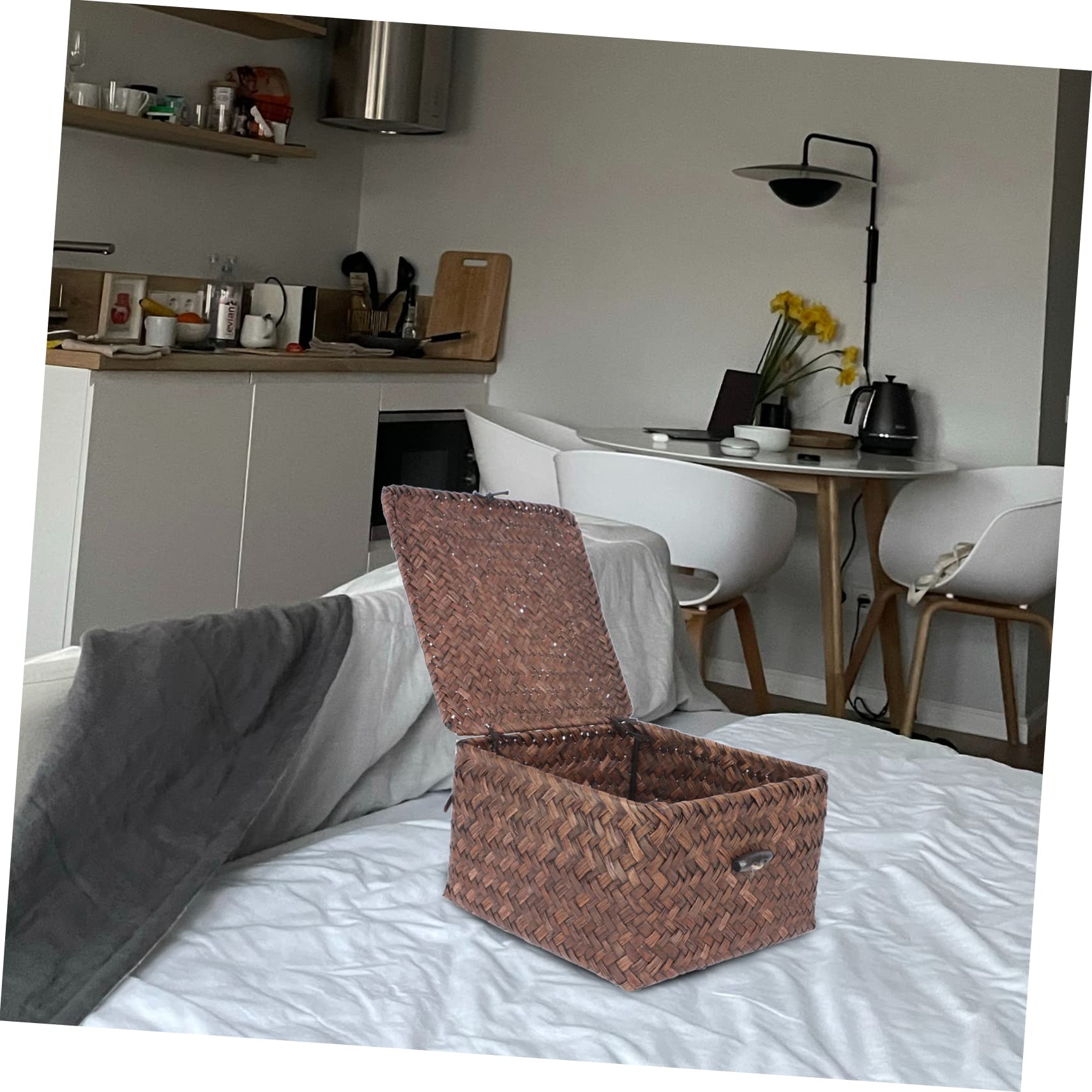 STOBAZA Seagrass Woven Storage Basket with Lid - Natural Home Organization Bin for Laundry, Toys, Blankets & Clothes | Stylish Decorative Storage Solution for Living Room, Bedroom & Nursery | Eco-Friendly Household Organizer