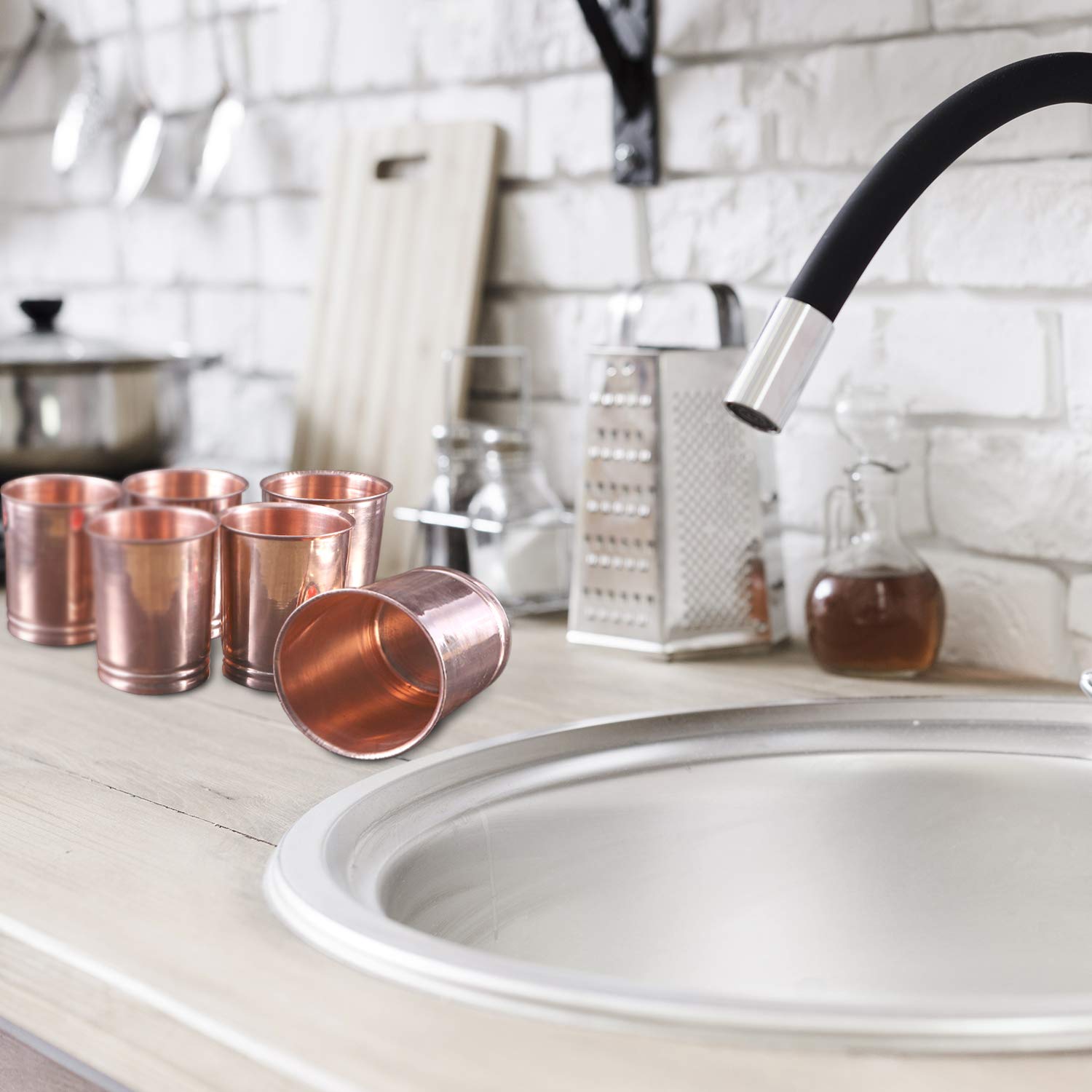 Pure Copper Water Bottles - Handmade 11oz Copper Drinking Cups for Health Benefits (Pack of 6) | Ideal for Detox, Ayurveda & Daily Hydration at Home, Office or Gym