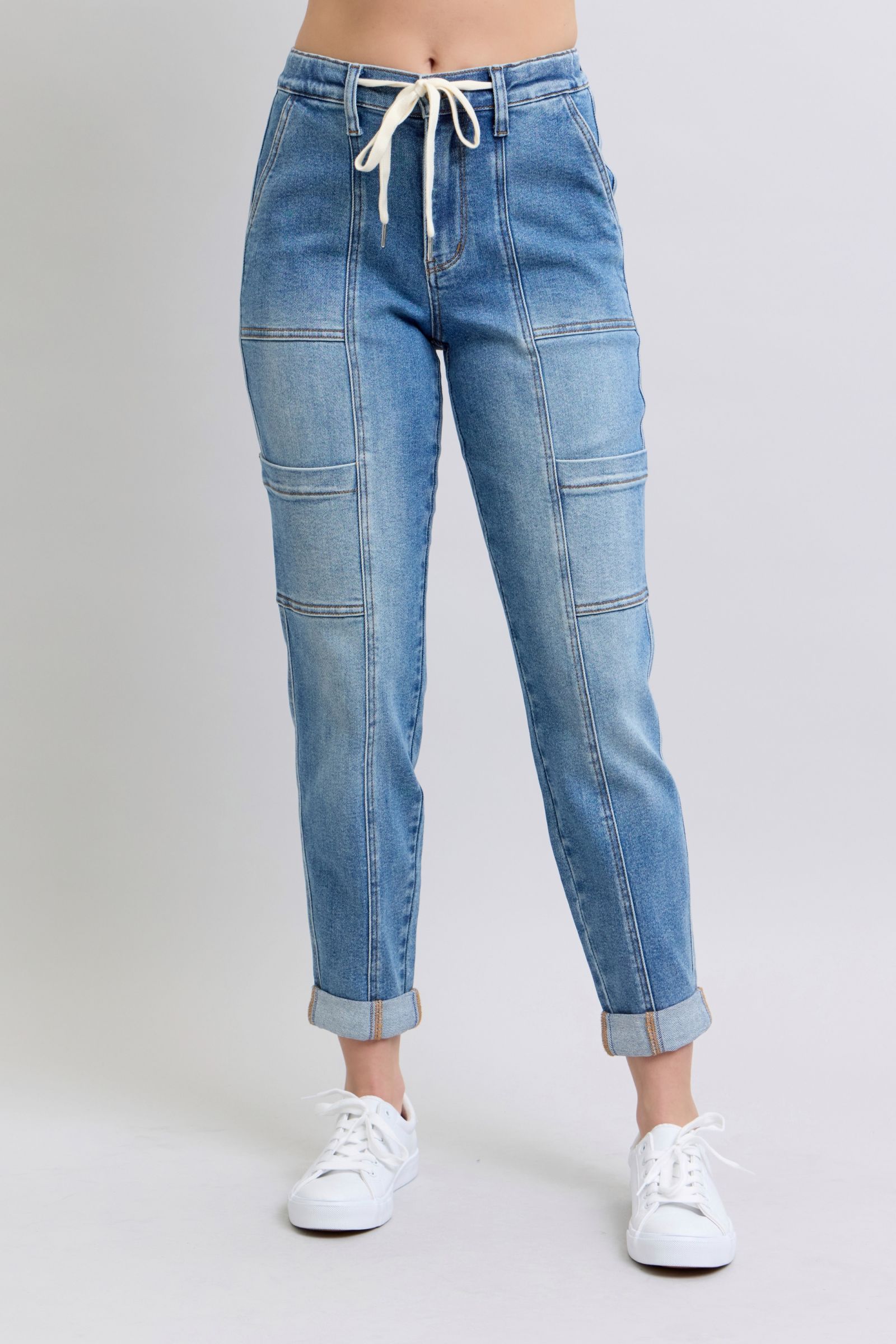 Clayton High Rise Cuffed Cargo Denim Jogger Pants for Women - Stylish & Comfortable Casual Wear for Running, Travel & Everyday Outfits