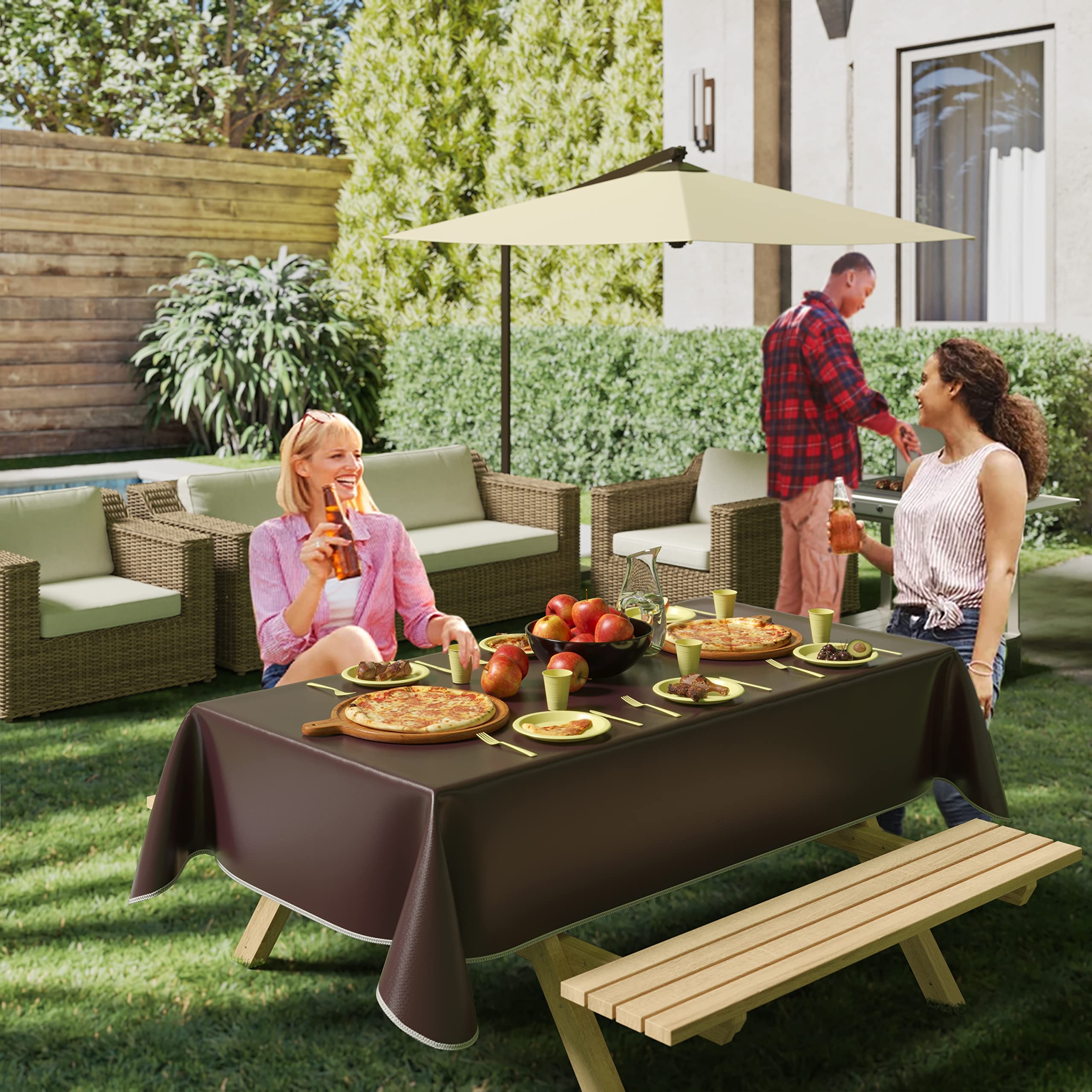 Premium Brown Vinyl Tablecloths - 70 Inch Round (Pack of 3) - Flannel Backed Waterproof Plastic Table Cover for Dining, Parties & Events - Durable & Easy Clean Round Table Cloth for Home, Restaurant & Catering
