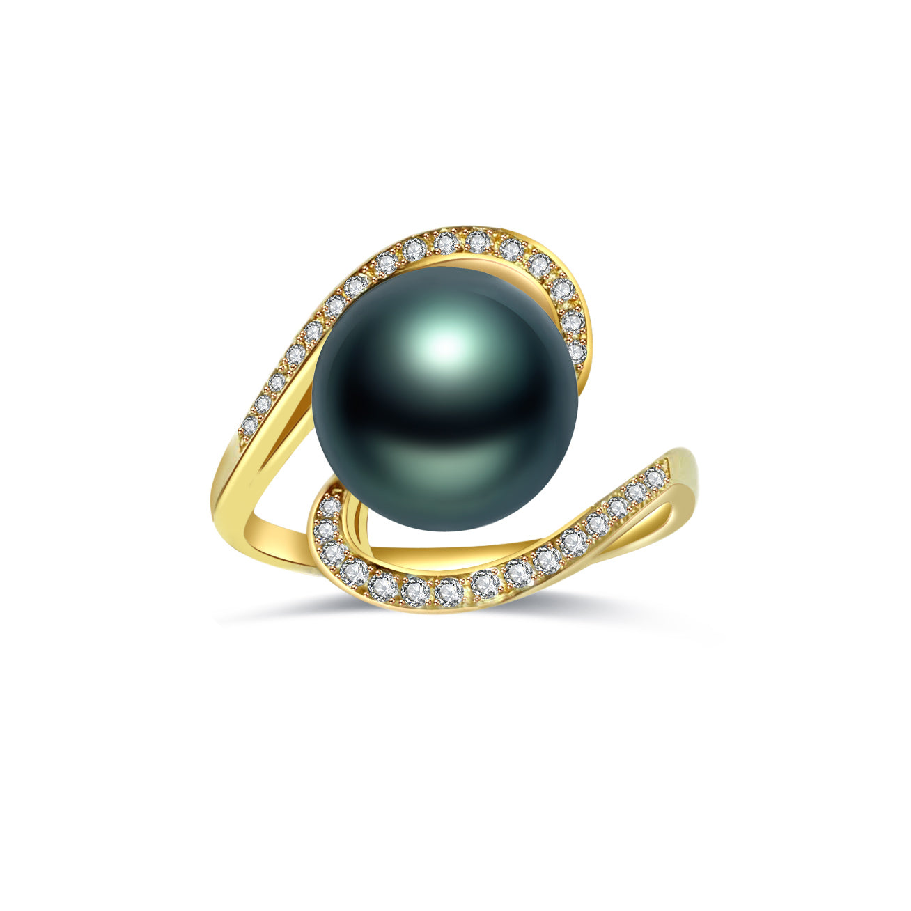 18K Gold Tahitian Pearl Ring for Women - Elegant Saltwater Pearl Jewelry Gift for Anniversary, Wedding, or Special Occasions