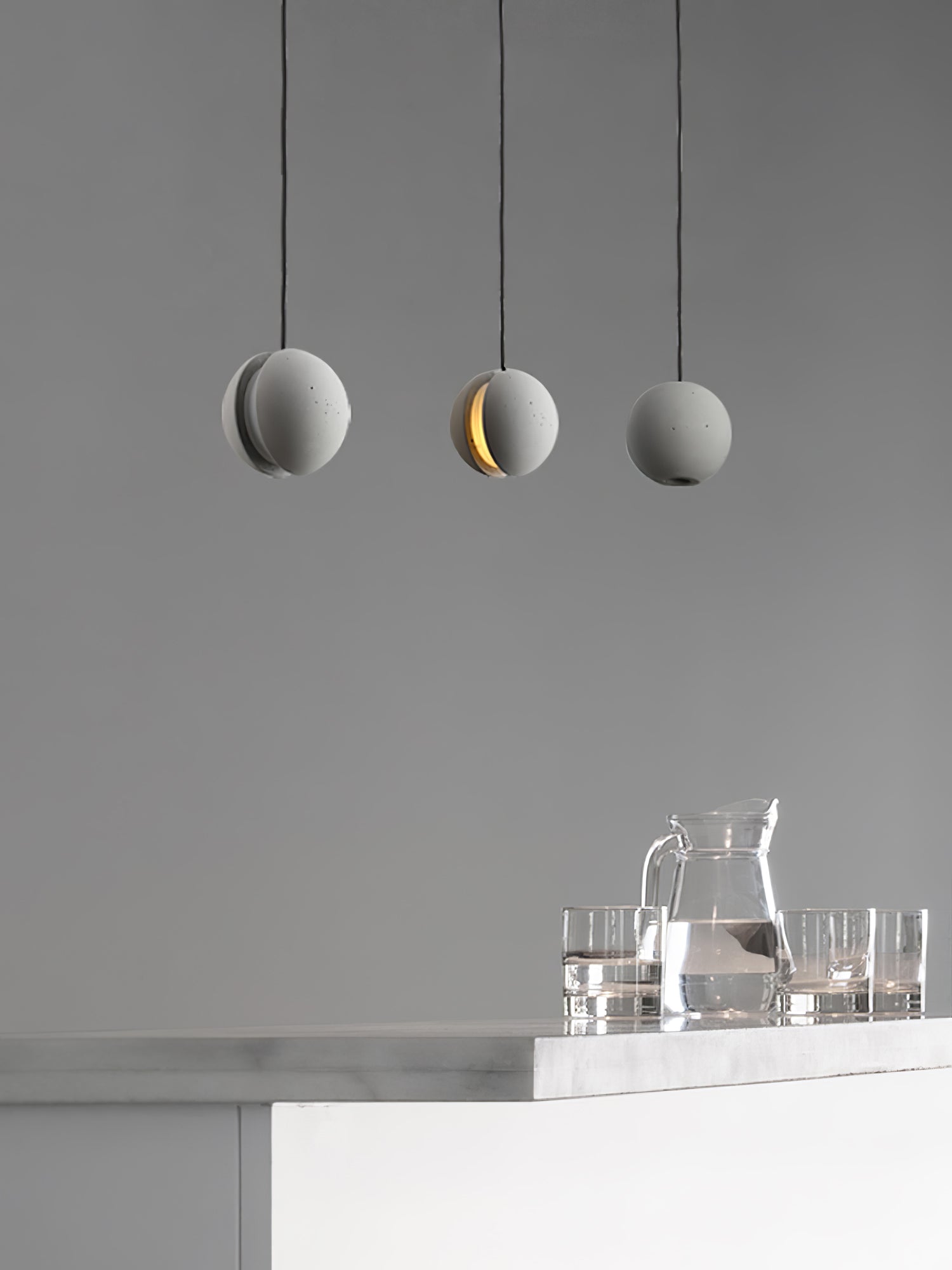 Moon Concrete Pendant Light - Modern Industrial Ceiling Lighting Fixture for Dining Room, Kitchen Island & Bedroom Decor