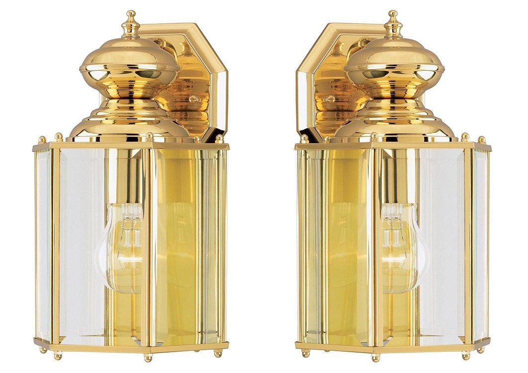 Ciata Lighting 2-Pack Outdoor Wall Lantern - Polished Brass Finish, Solid Brass & Steel Construction with Clear Beveled Glass Panels - Perfect for Porch, Patio, Garden & Exterior Entryway Lighting