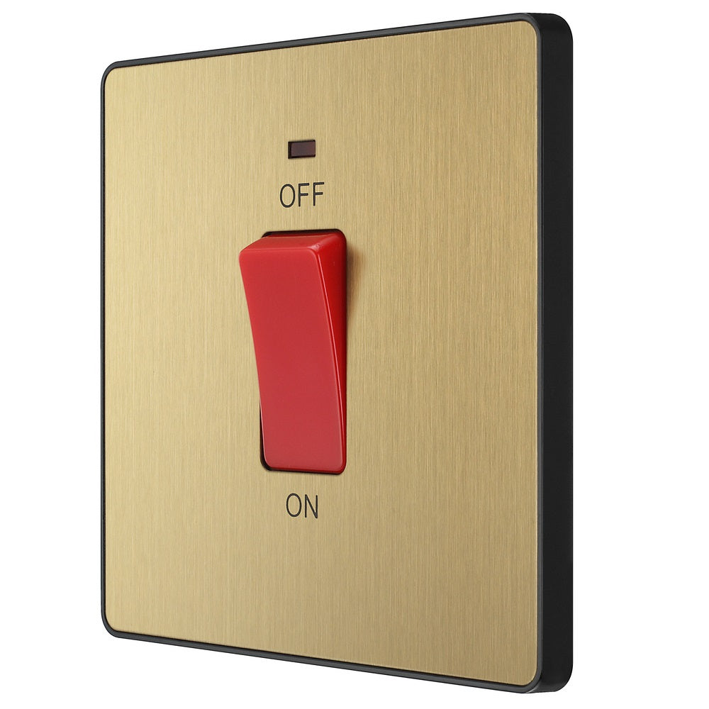BG Evolve Satin Brass 45A Double Pole Switch with LED Indicator - PCDSB74B - Perfect for Home, Office & Commercial Electrical Installations