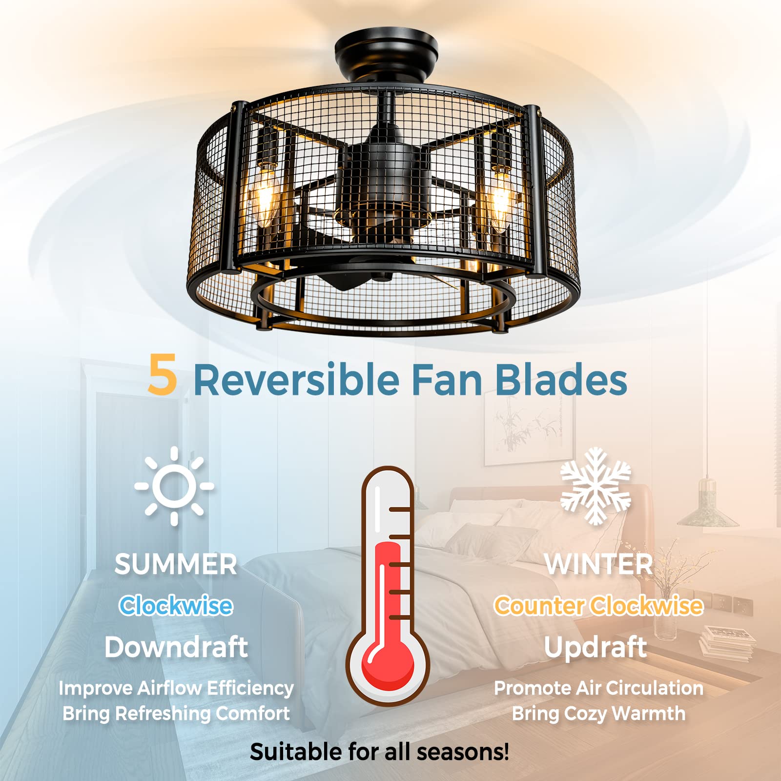 Tangkula 20 Inch Industrial Ceiling Fan with Light & Remote Control - Reversible Motor, 3 Speed Settings, Timer Function, E12 Base (Bulbs Not Included) - Perfect for Warehouse, Garage, Loft & Farmhouse (Black)