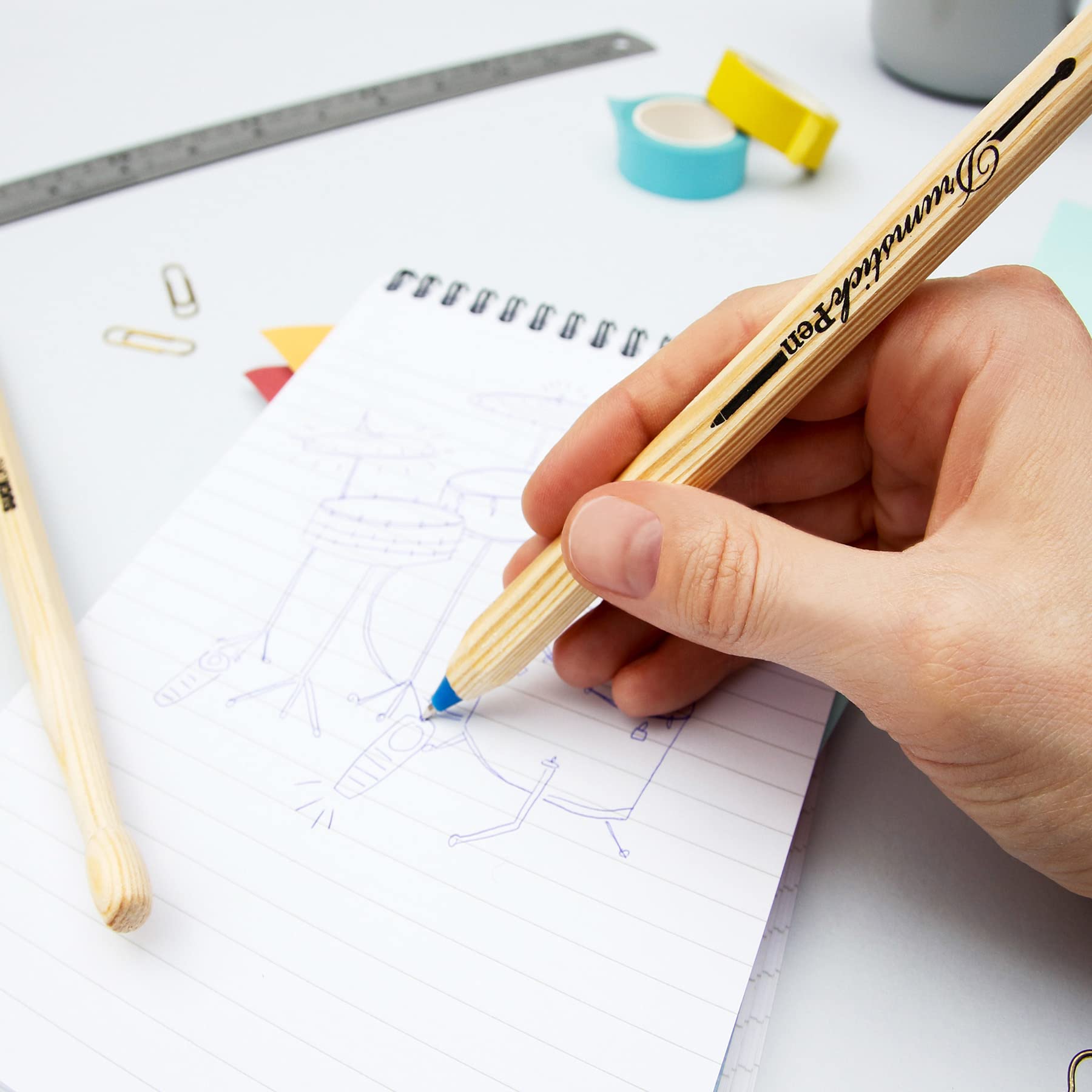 Suck UK Drumstick Ballpoint Pens - Blue, Fun Music Themed Writing Instrument for Office, School & Gifts for Drummers - Perfect for Musicians, Students & Creative Professionals