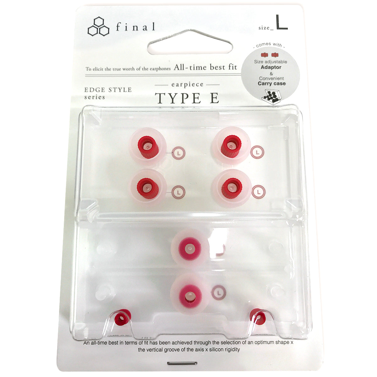 Final Audio Clear/Red Silicone Type E Earbud Tips Kit with Case & Nozzle Adapter - Perfect for Wireless Earbuds, Noise Isolation & Comfortable Fit