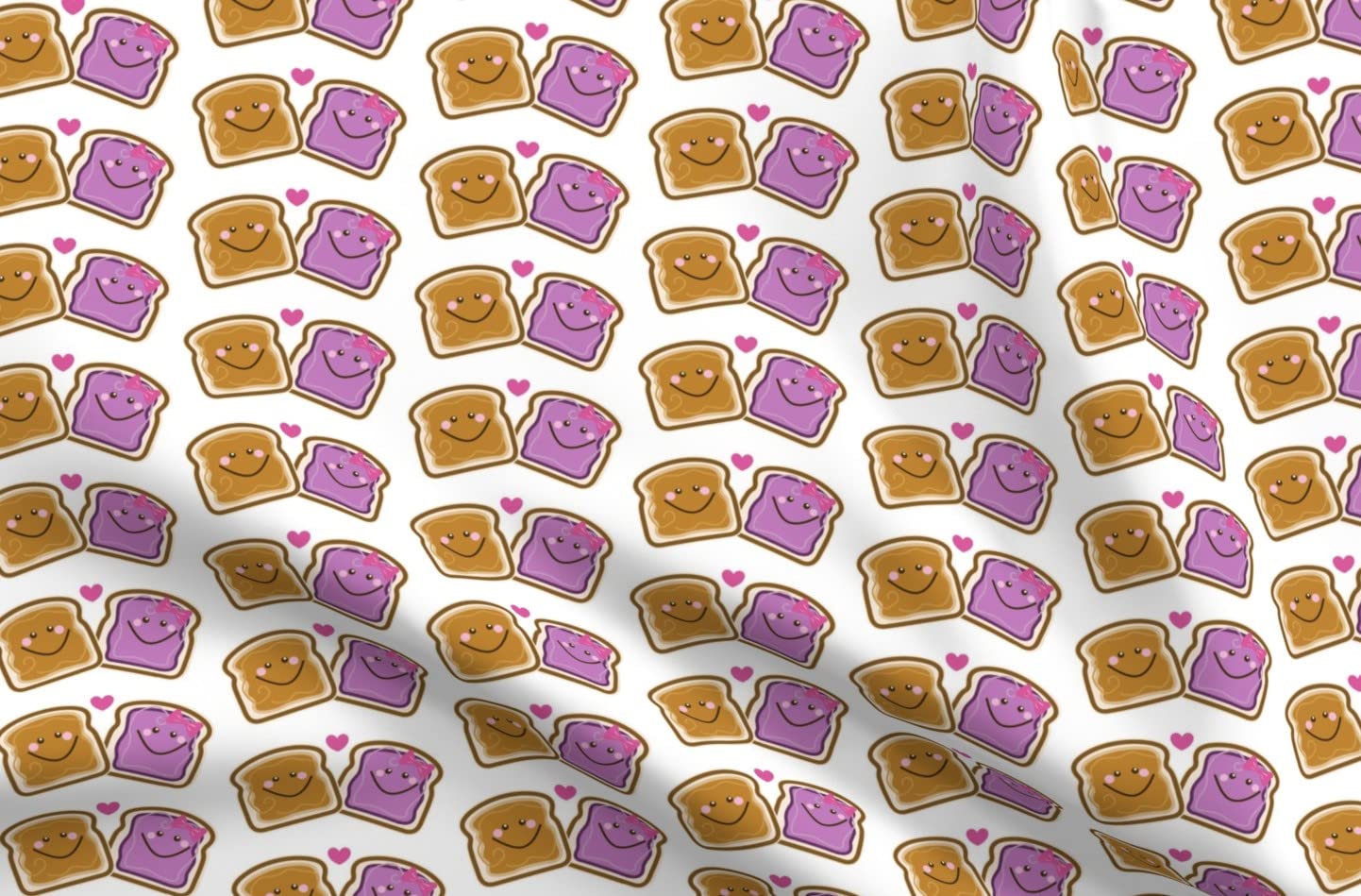 White Peanut Butter Jelly Love Cute Kawaii Kids Valentines Printed Minky Fabric - Fat Quarter for Sewing Baby Blankets, Quilt Backing & Plush Toys - Soft DIY Craft Material for Nursery Decor & Gift Making