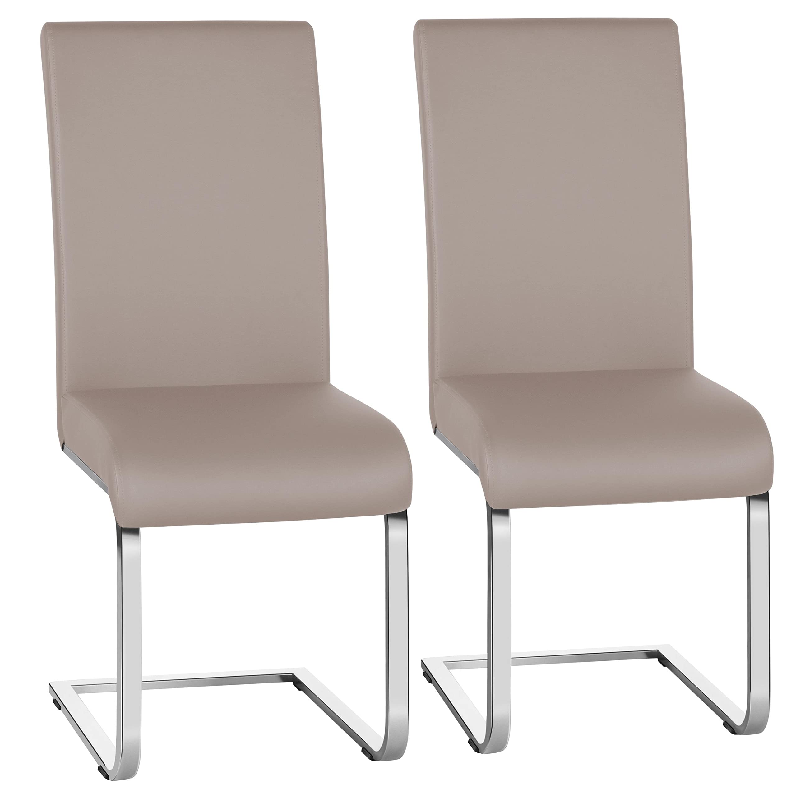 Yaheetech Modern High Back Leather Dining Chairs Set of 2 - Upholstered Armless Side Chairs with Metal Legs for Kitchen, Living Room & Home Office - Light Brown Home Furniture for Comfortable Dining & Relaxing