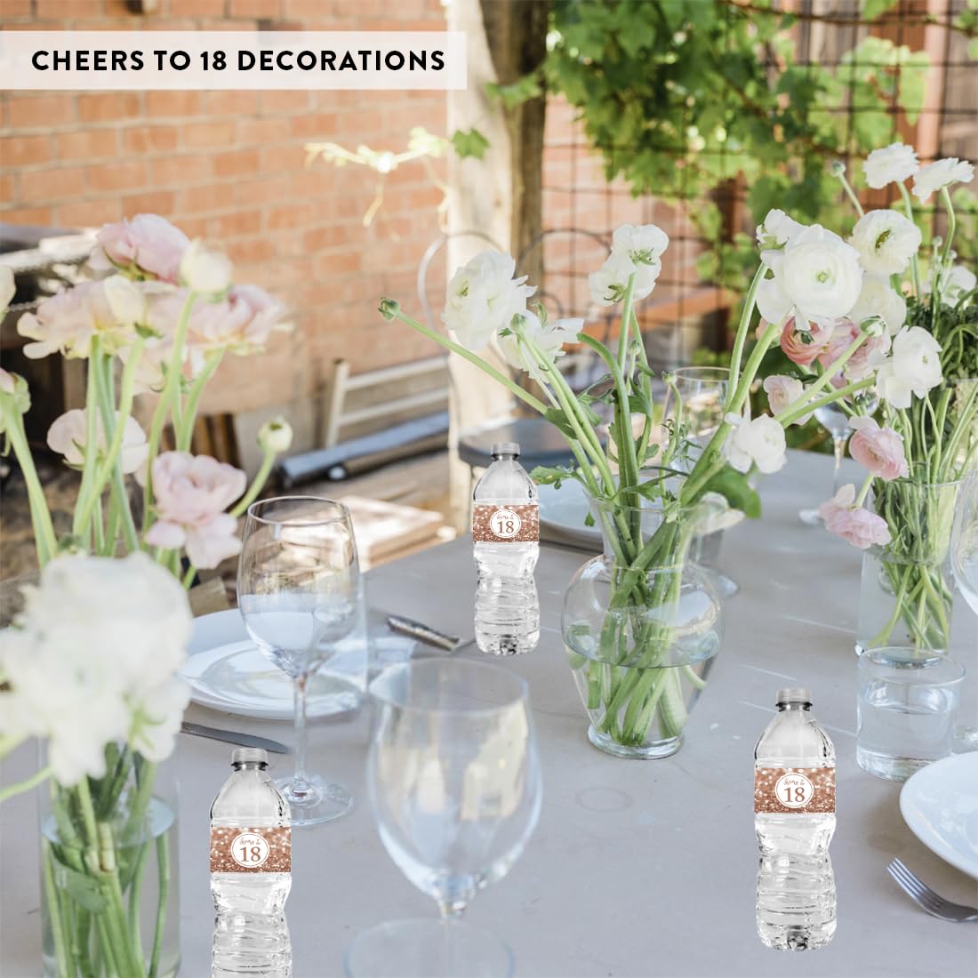 Glitzy Rose Gold Faux Glitter Water Bottle Labels - 20-Pack for 18th Birthday Party Decorations, Anniversary Favors & Women's Celebrations | Perfect for Birthday Parties, Bridal Showers & Special Events