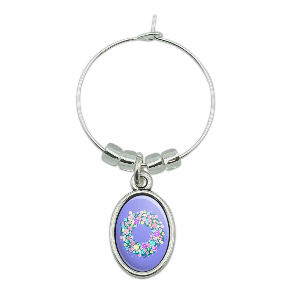 Elegant Spring Floral Wreath Wine Glass Charms - Oval Drink Markers for Wine Tasting, Bridal Showers & Party Decor