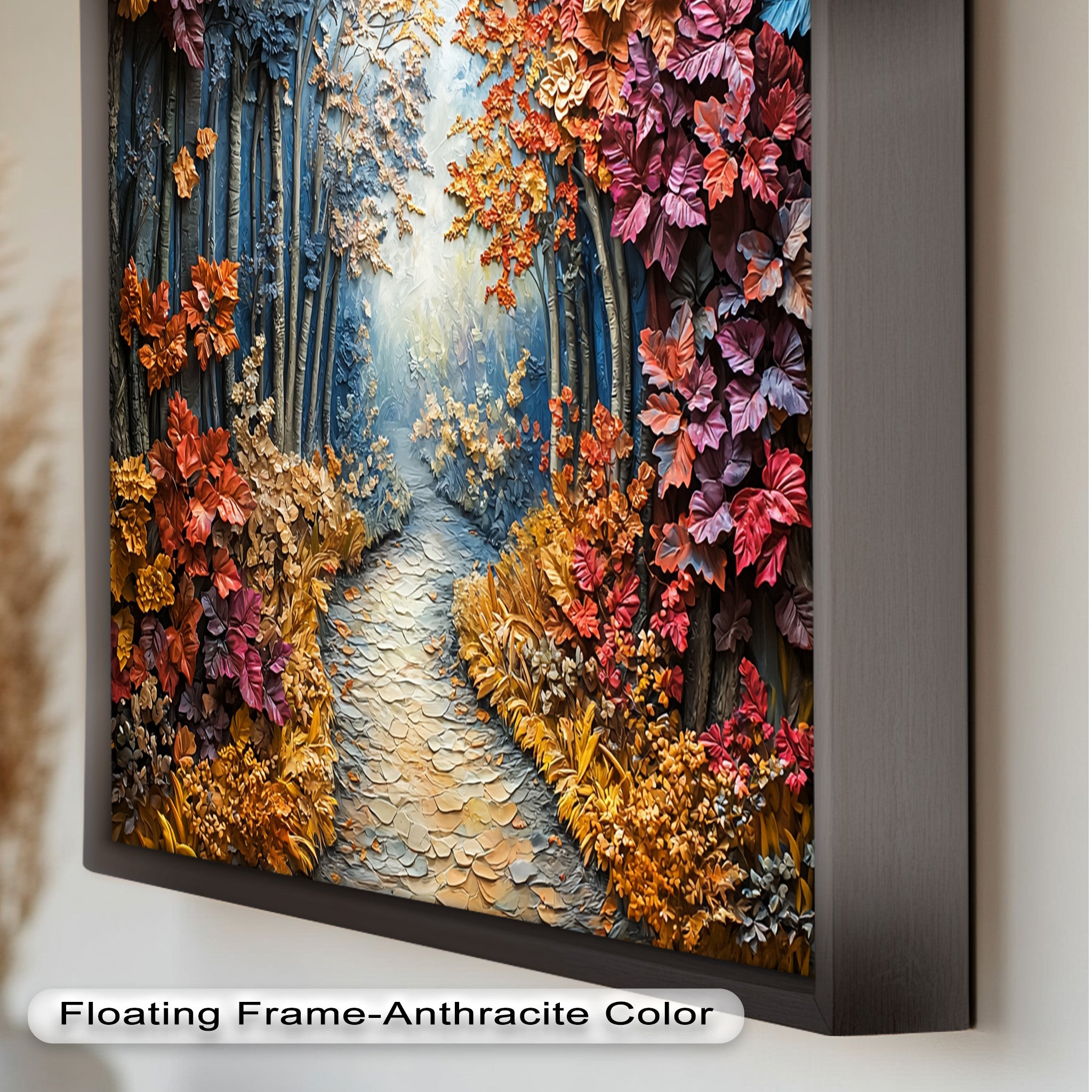 Autumn Path Framed Wall Art - Modern Forest Landscape Oil Painting for Living Room, Bedroom & Office Decor
