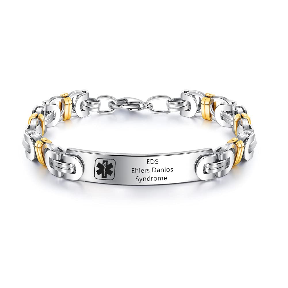 ZKXXJ Stainless Steel Medical Alert ID Bracelet for Men & Women - Byzantine Chain Emergency Health Jewelry with Customizable Medical Card - Perfect for Seniors, Diabetics & Allergy Patients