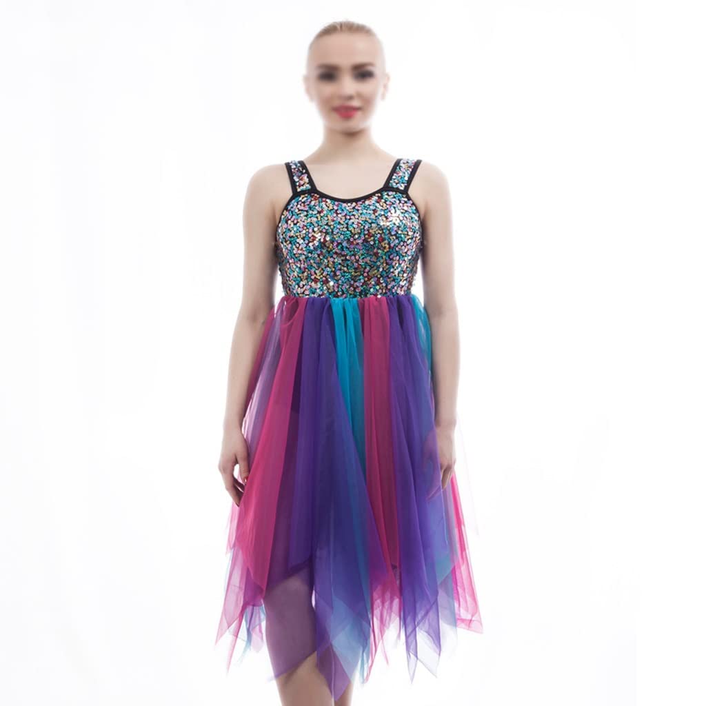 Colorful Sequin Lyrical Ballet Dress for Women - Contemporary Dance Performance Costume (LA Size) | Perfect for Stage Shows, Recitals & Professional Dance Competitions