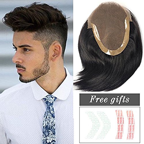 Premium 8x6 Black Human Hair Lace Front Wig for Men - Natural Looking Toupee & Hair Patch with Free Front Lace Tape | Daily Wear, Cosplay, Hair Loss Solution, Special Occasions