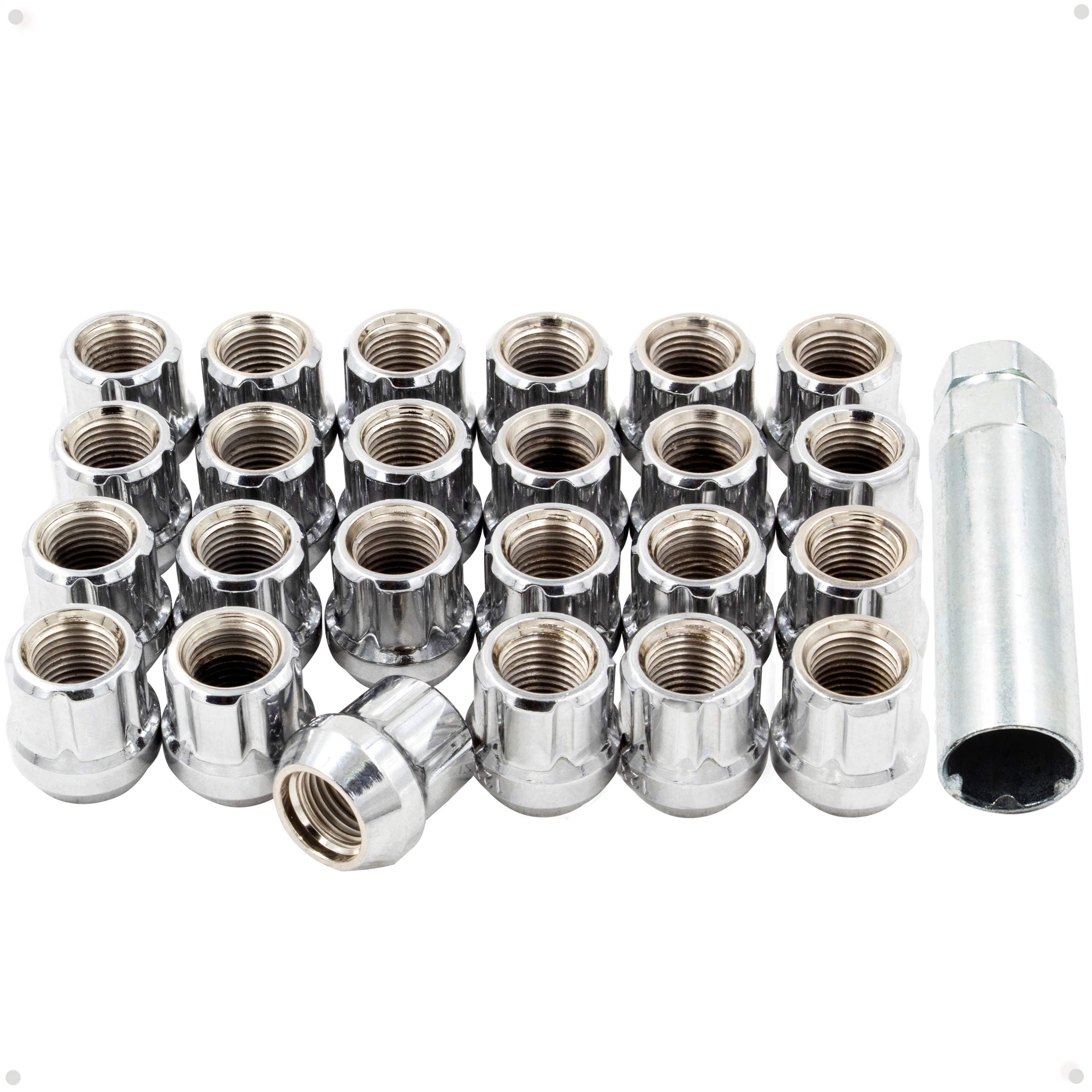 24pcs Chrome M12x1.5 Lug Nuts Set - Spline Drive for Car Wheels