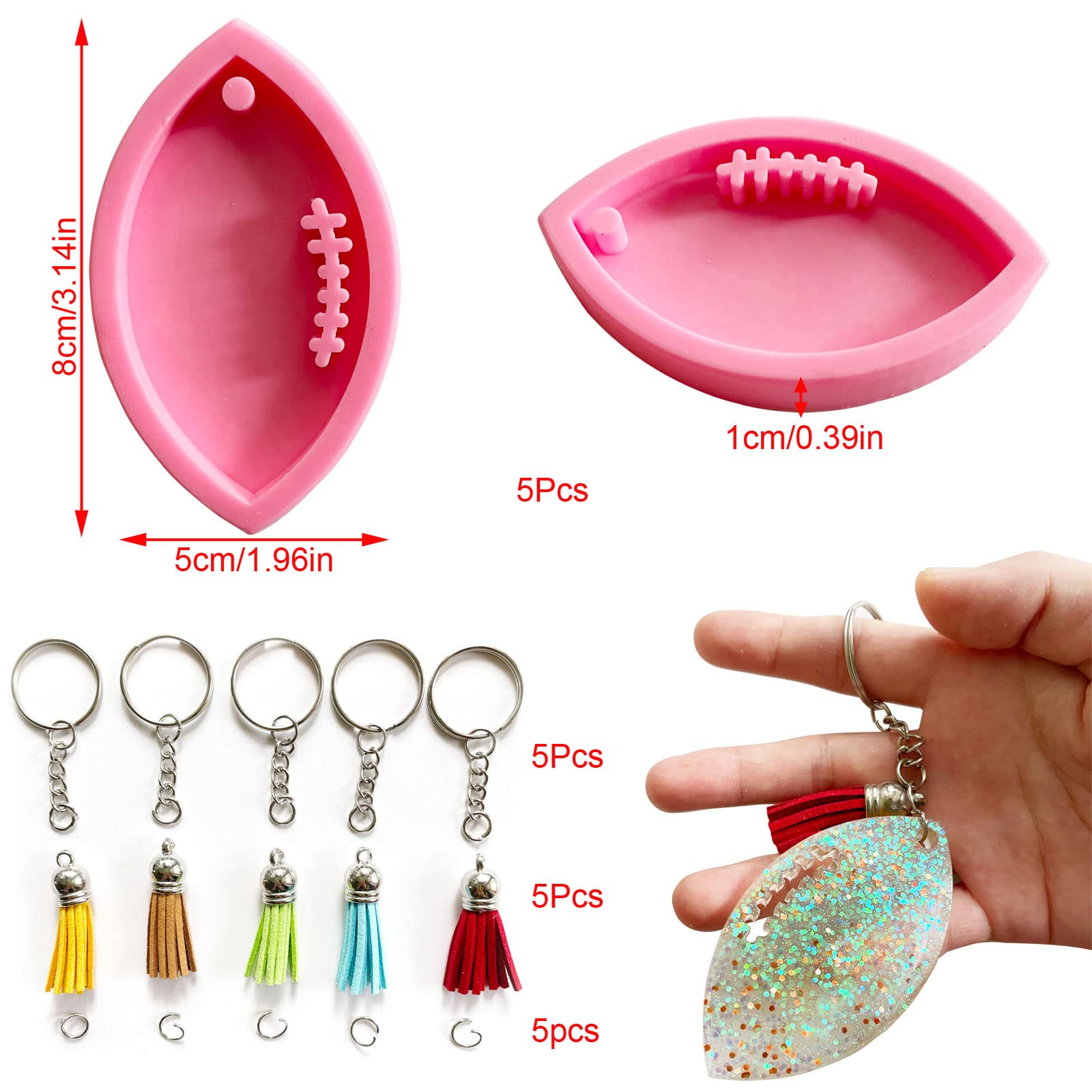 5Pcs Rugby Keychain Silicone Molds with Hole - DIY Football Charm Pendant & Tassel Molds for Crafting, Gift Making & Sports Fan Accessories - Perfect for Rugby Gifts, DIY Jewelry & Team Spirit Decorations