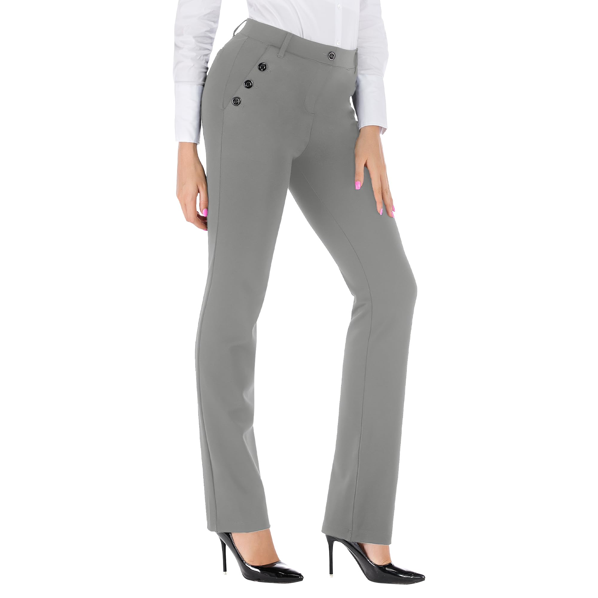 BIG ELEPHANT Women's Stretch Yoga Dress Pants - Business Office Casual Slacks with Pockets - Petite/Regular/Long/Tall Sizes - Perfect for Work, Travel & Everyday Comfort