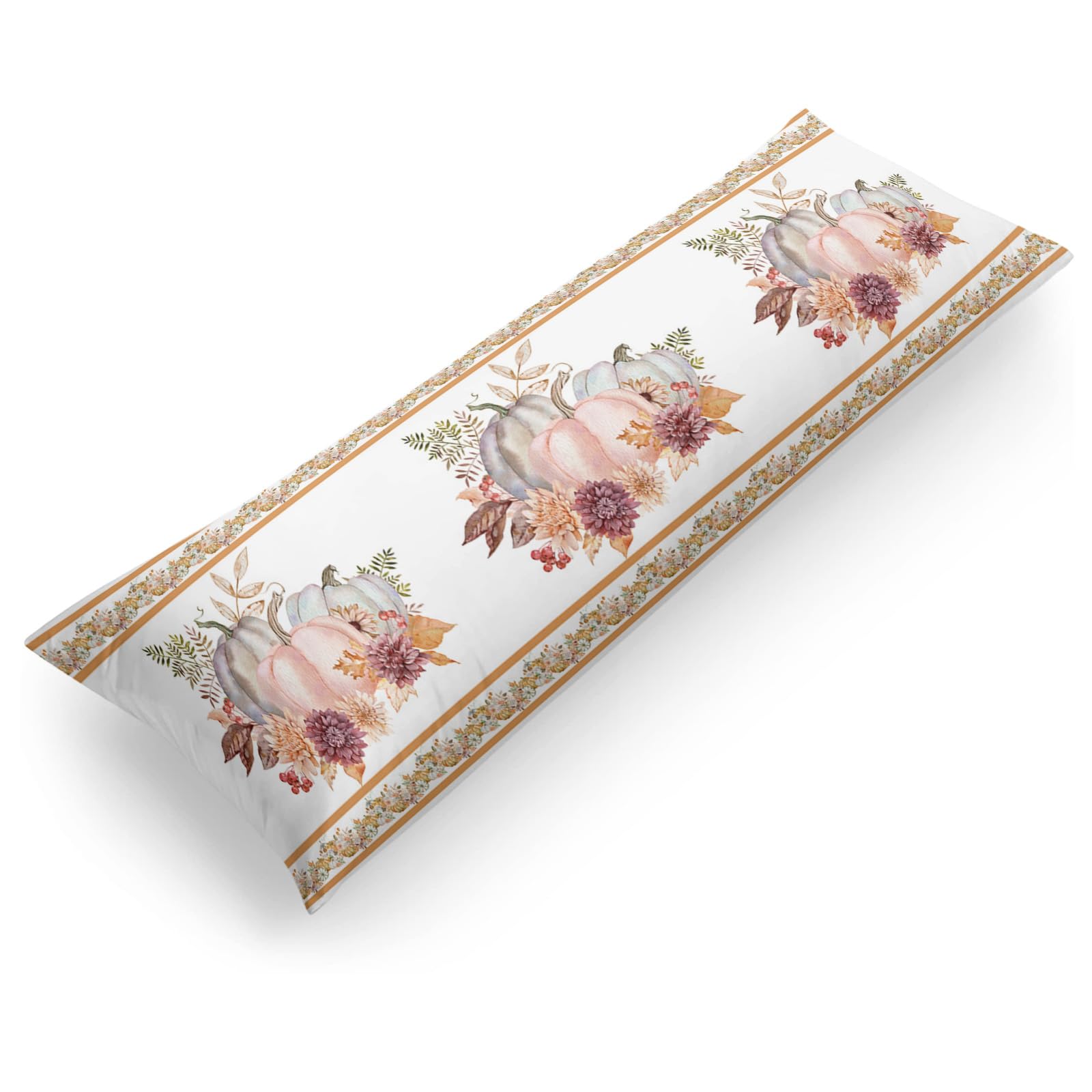 Luxury Soft Body Pillow Cover with Zipper Closure - 20x54 Inches Cozy Long Pillowcase for Adults, Autumn Pumpkin Design - Perfect for Bedroom, Sofa, Dorm & Travel Comfort