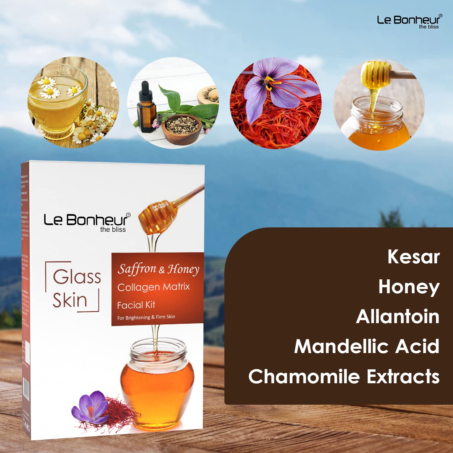 Le Bonheur Glass Skin Saffron & Honey Collagen Matrix Facial Kit - Anti-Aging, Brightening & Hydrating Skincare Set for Glowing Complexion | 7-Step Routine for Dry, Dull Skin | Perfect for Nighttime Skincare & Pre-Makeup Prep