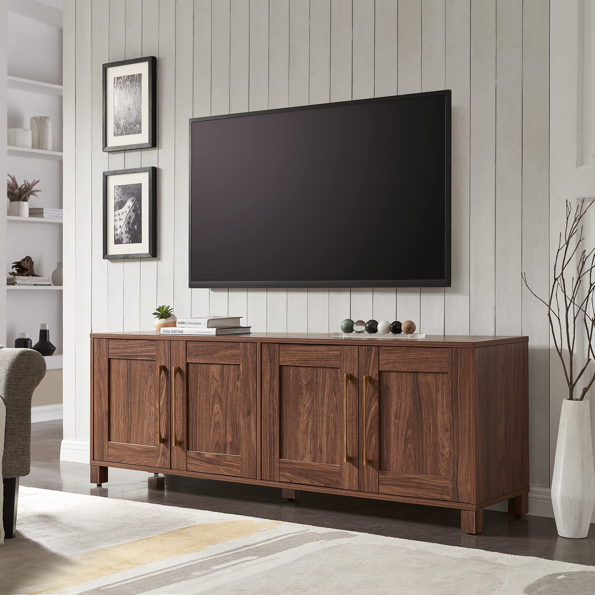 Henn&Hart 80 Inch Walnut TV Stand - Modern Rectangular Entertainment Center for Living Room, Home Theater & Gaming Setup