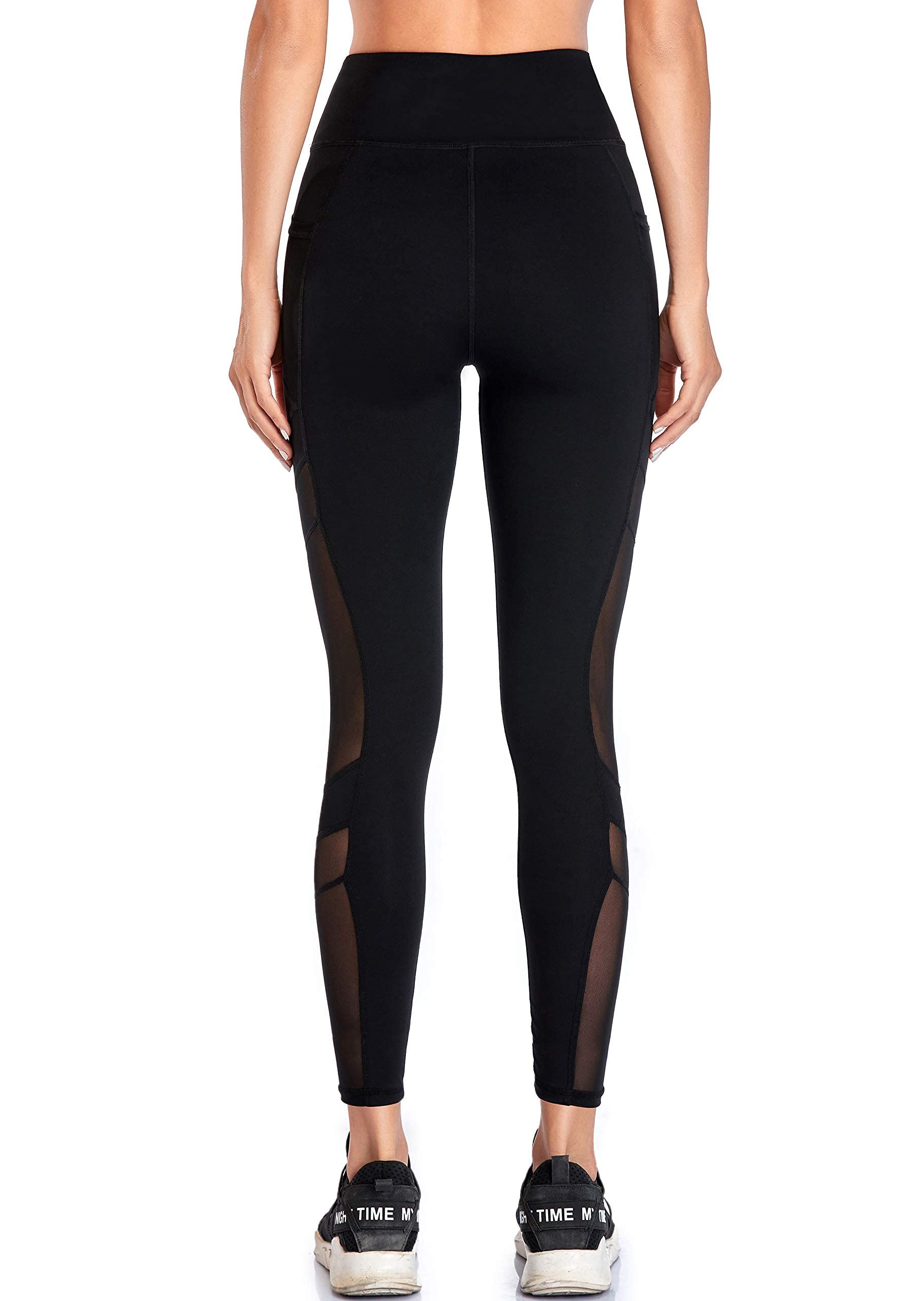 Women's High Waist Yoga Pants with Pockets - 4-Way Stretch Tummy Control Workout Leggings for Running, Gym & Lounge | Breathable Mesh Fitness Pants