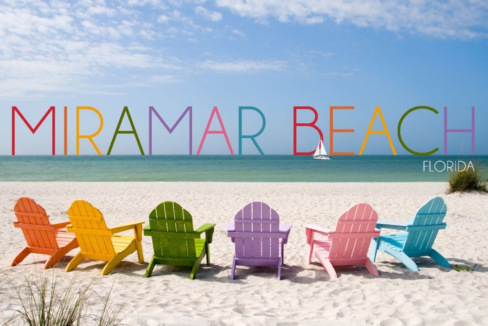 Lantern Press Miramar Beach Florida Wall Art - 12x18 Colorful Beach Chairs Poster for Coastal Decor, Living Room & Bedroom Wall Decor - Perfect for Beach House, Vacation Home & Coastal Theme Interior Design