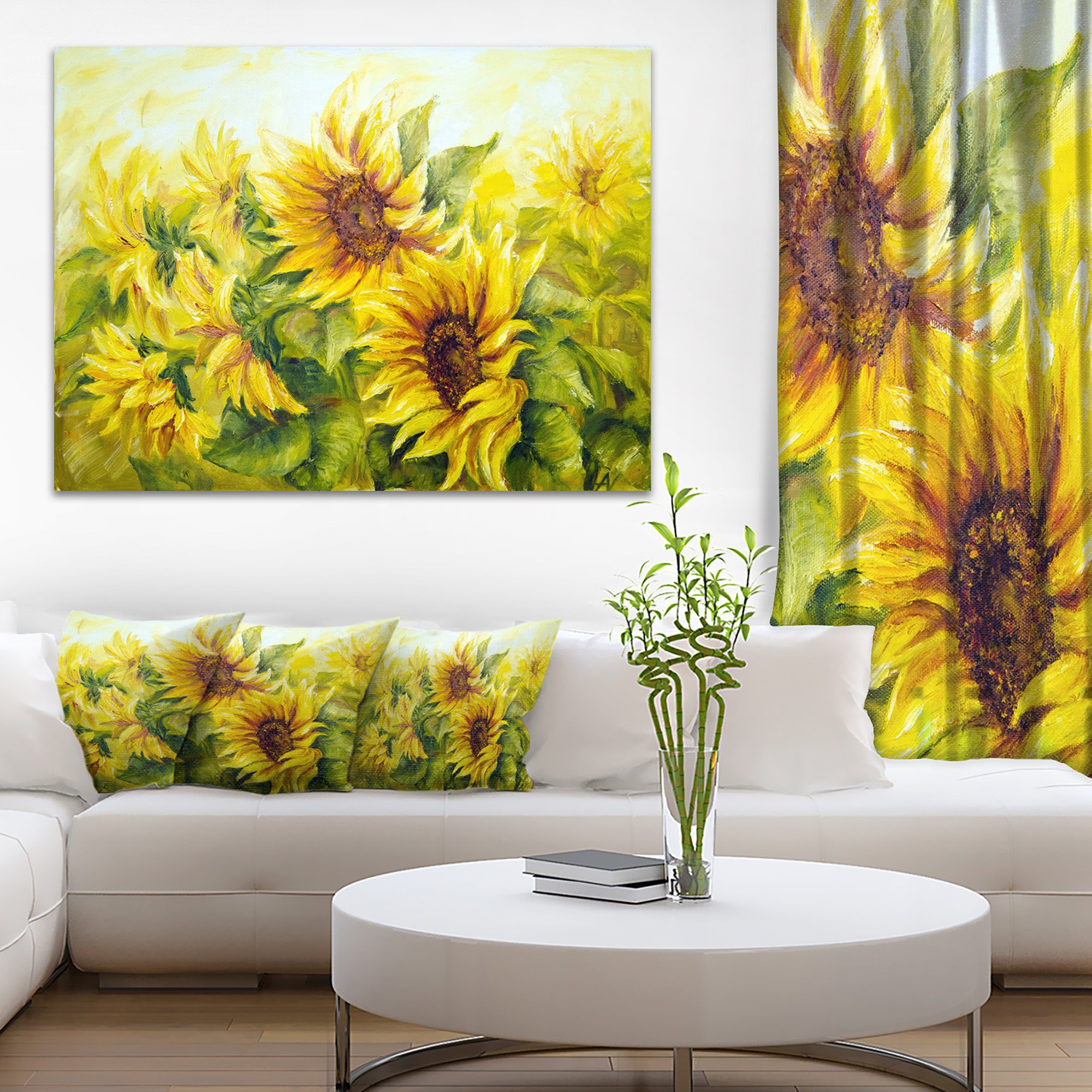 Bright Yellow Sunny Sunflowers Floral Painting Canvas - Handmade Wall Art for Living Room, Bedroom & Office Decor