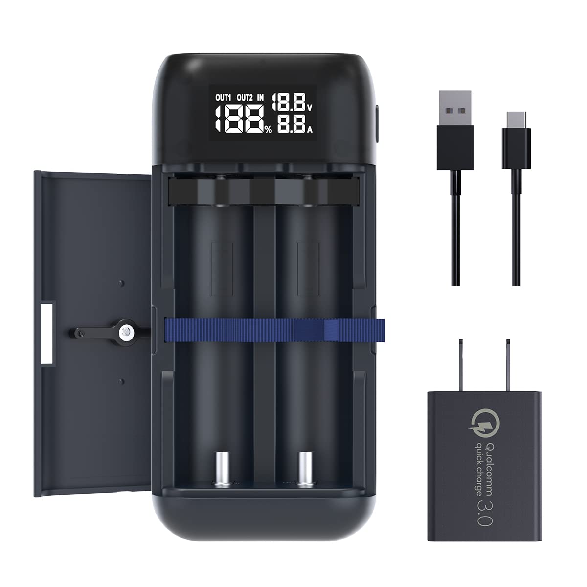 XTAR QC3.0 18W Fast Charger with USB-C Port - Universal 18650/20700/21700 Battery Charger with USB Output - Perfect for Vape Mods, Flashlights & Portable Electronics (Batteries Not Included)