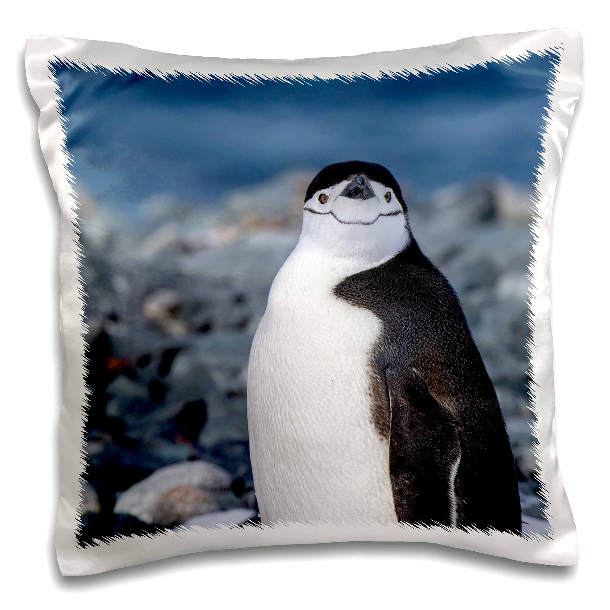 3D Printed Chinstrap Penguin on Beach Pillow Case - White - Half Moon Bay, South Shetland Islands Wildlife Design - Perfect for Home Decor, Gifts & Coastal Theme Bedrooms