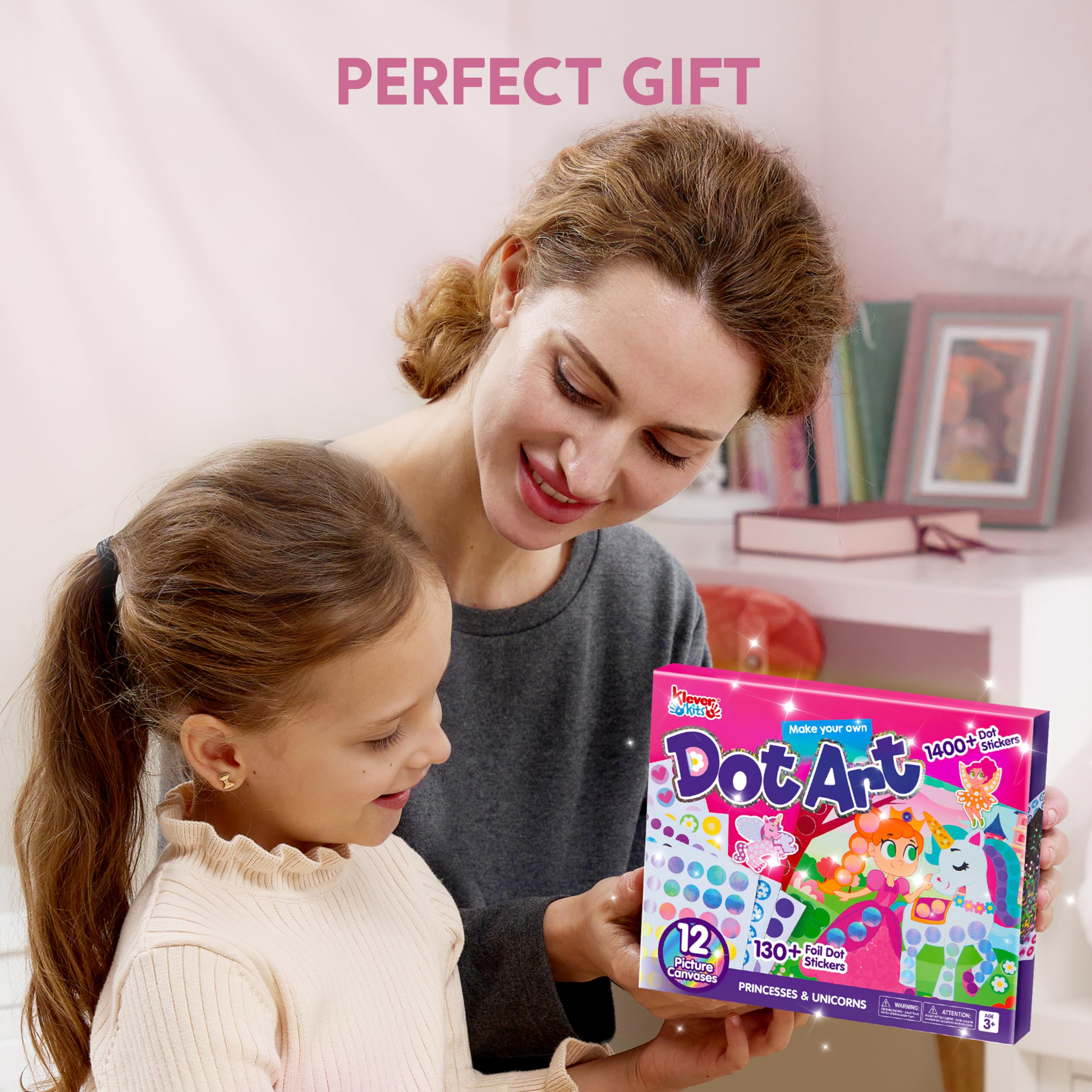 Klever Kits No Mess Dot Art Sticker Activity Set for Kids Ages 3-7 - Unicorn & Princess Themed Craft Supplies, Creative Birthday Gift, Travel Airplane Toys for Boys & Girls | Perfect for Home, Classroom & Road Trip Activities
