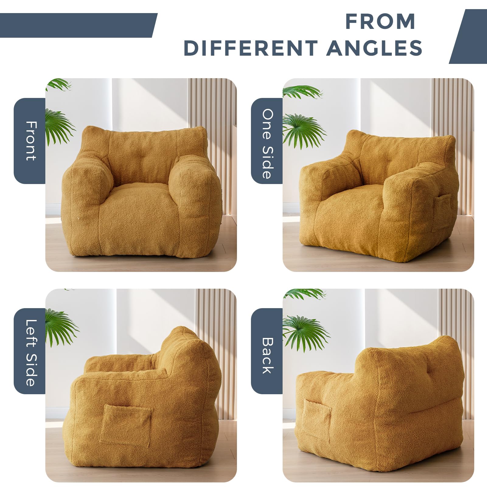 MAXYOYO Sherpa Bean Bag Chair - Soft Boucle Tufted Bean Bag Couch for Living Room, Bedroom & Game Room - Comfortable Lazy Sofa for Adults & Kids - Cozy Yellow Lounge Chair for Relaxing, Reading & Gaming