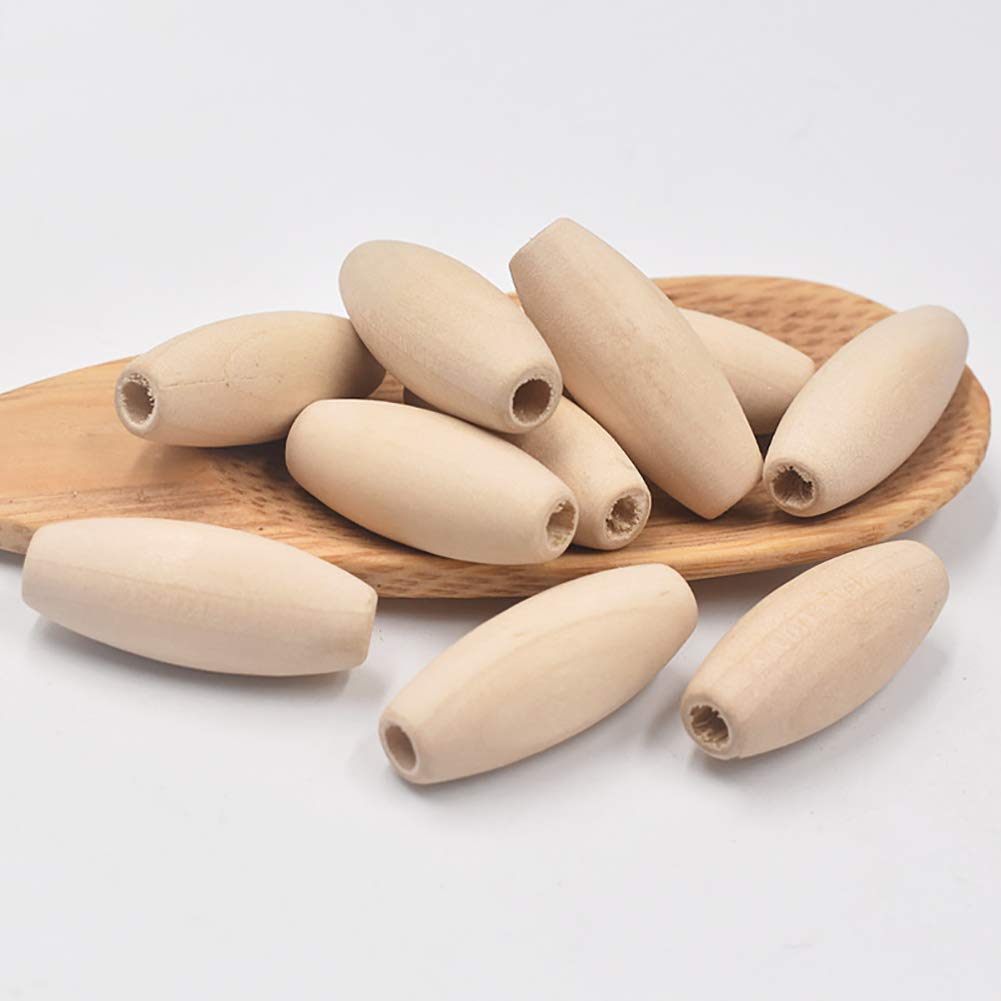 GSHLLO 50 PCS Natural Wooden Oval Tube Barrel Beads - Loose Spacer Beads for DIY Jewelry Making, Bracelets, Necklaces & Craft Projects - Perfect for Handmade Gifts & Boho Style Accessories