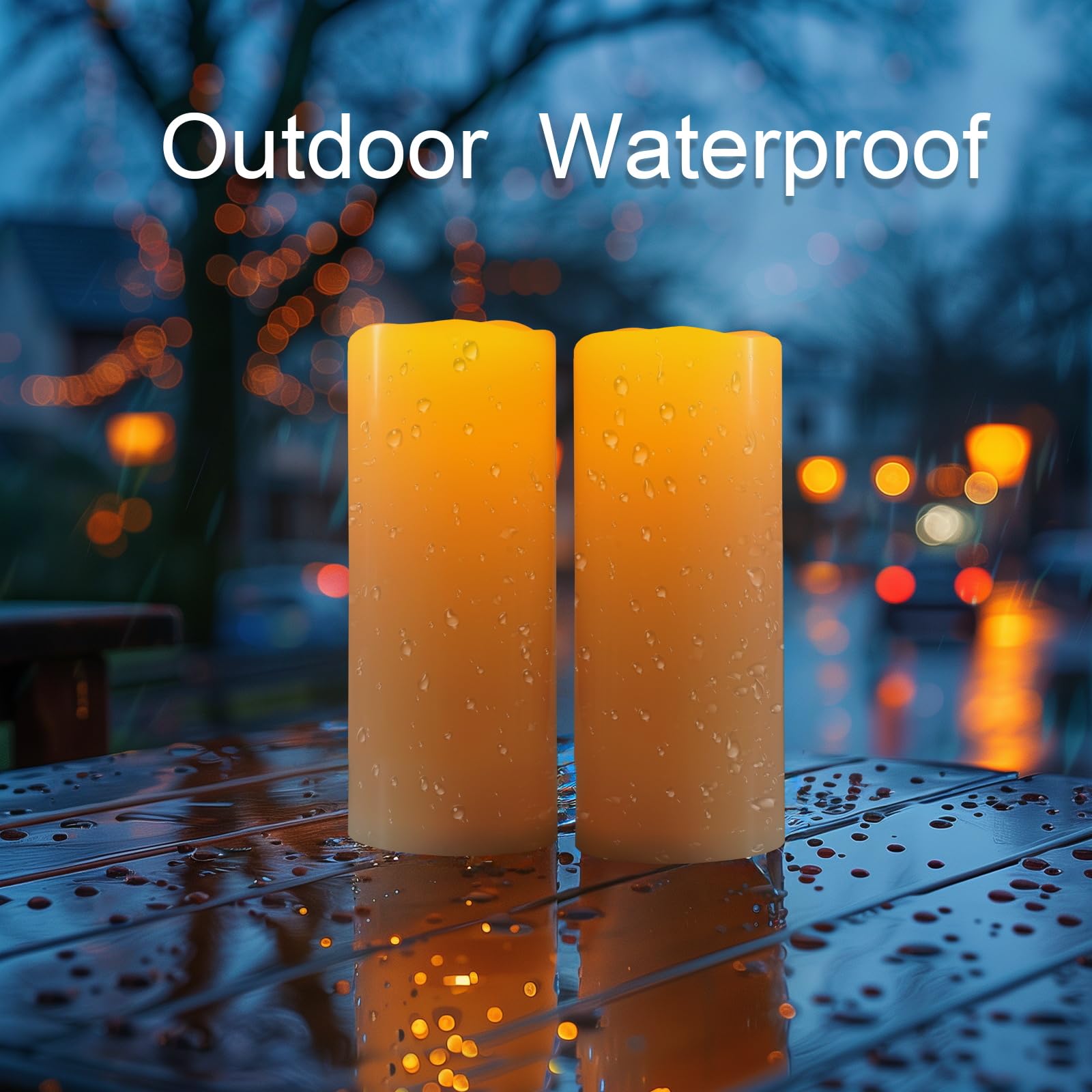 Amagic 8” x 4” Battery Operated Flameless Candles - Waterproof Outdoor Candles with Remote Control & Timer, Long-Lasting Ivory White LED Candles (Set of 2) - Perfect for Patio, Garden, Wedding & Home Decor