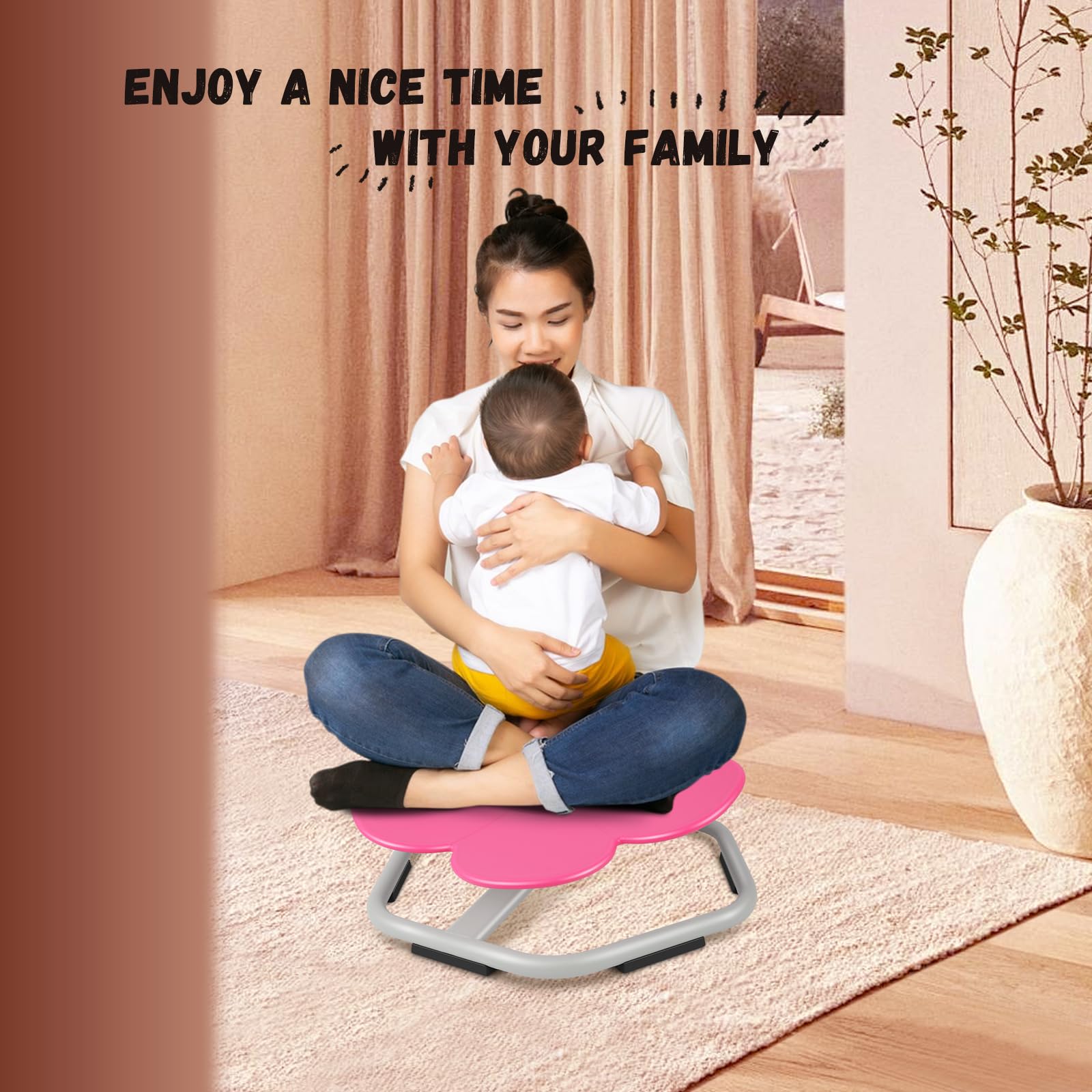 **Petal Kids Swivel Chair - 360° Spinning Sensory Chair for Autistic Children (3+ Years) | Rose Red Non-Slip Seat for Body Coordination & Fitness Training | Perfect for Playrooms, Therapy, and Home Use**