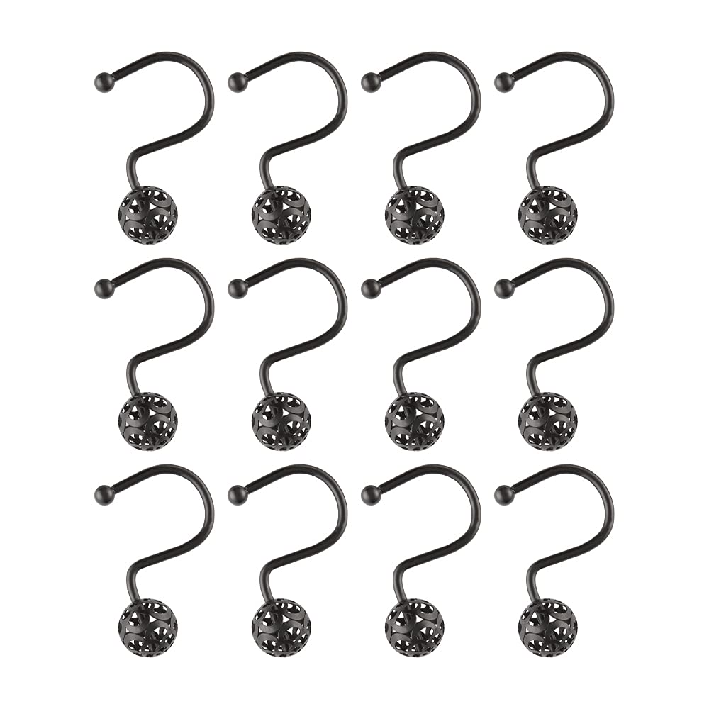 Utopia Alley Shower Hooks - 12 Pack Rust-Resistant Matte Black Shower Curtain Rings for Bathroom - Heavy Duty Hooks for Shower Curtain & Liner - Perfect for Home, Apartment, and Dorm Bathroom Decor