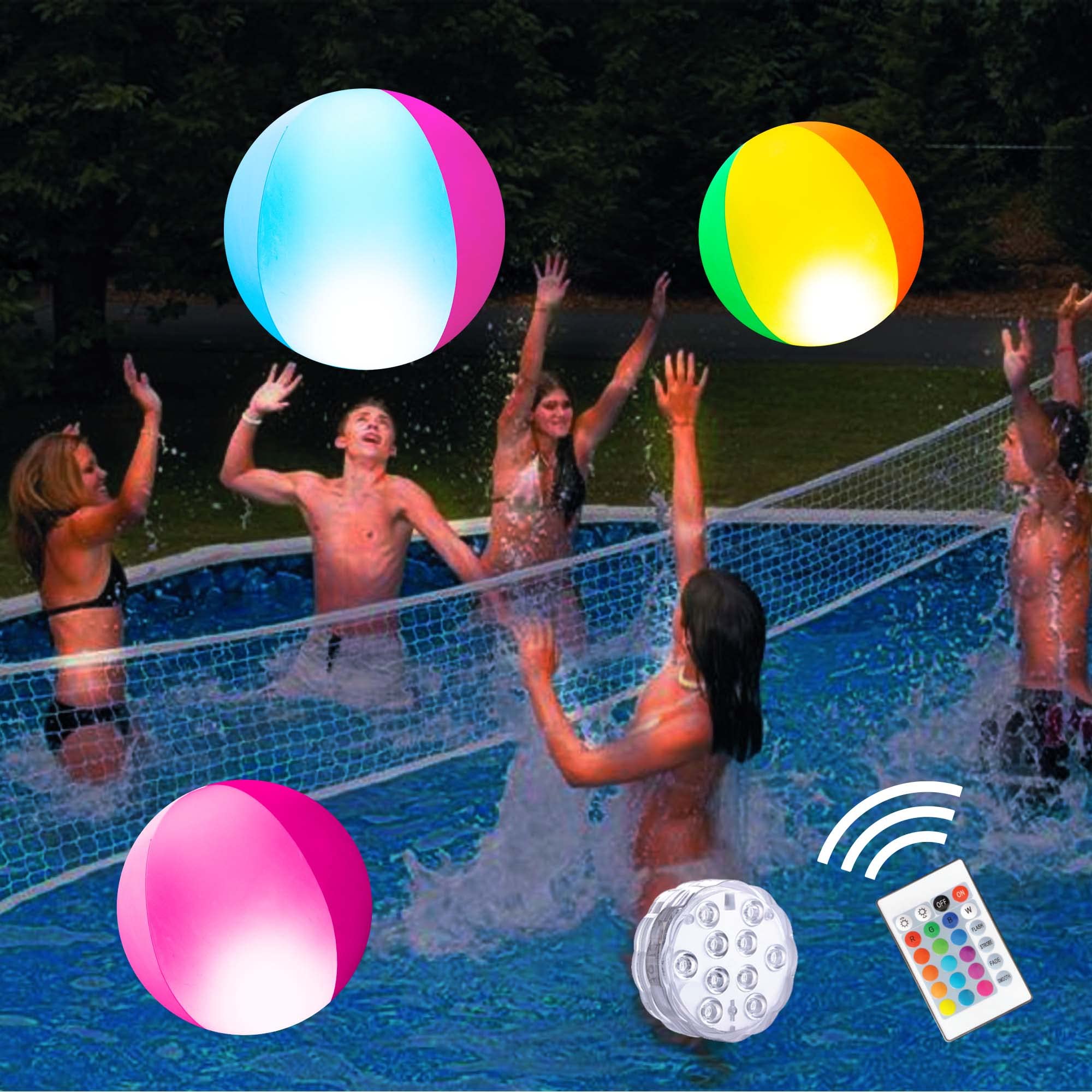 Eyewalk LED Beach Ball Toy - 16 Color Changing Lights for Pool, Beach & Outdoor Games - Glow in The Dark Party Supplies for Teens, Adults & Family (1PC) - Perfect for Night Swimming, Summer Parties & Backyard Fun