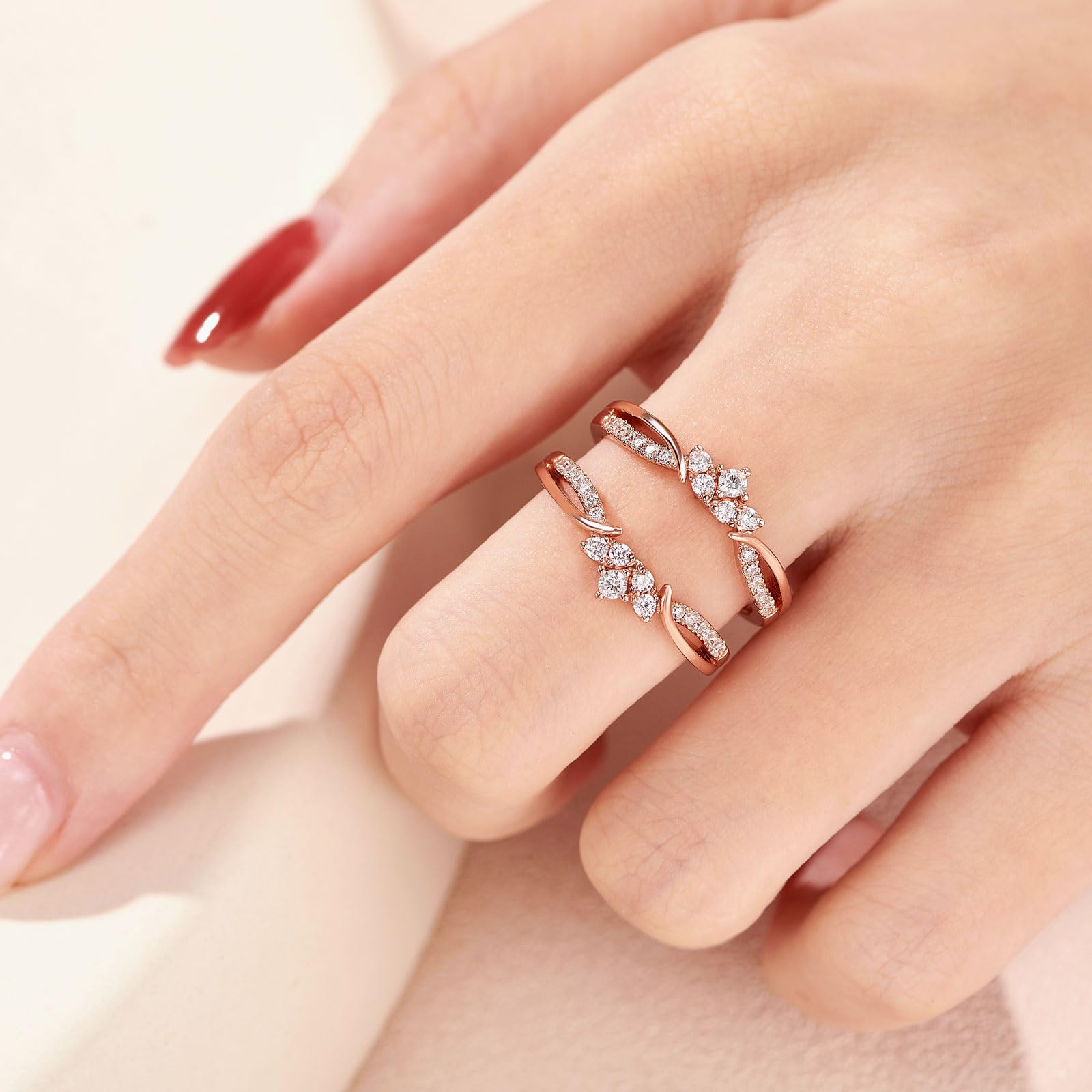 SHELOVES Rose Gold Plated Engagement Ring Guard Enhancer - 925 Sterling Silver with AAAAA Cubic Zirconia (Size 5-12) - Perfect for Wedding, Anniversary & Proposal Jewelry Gifts