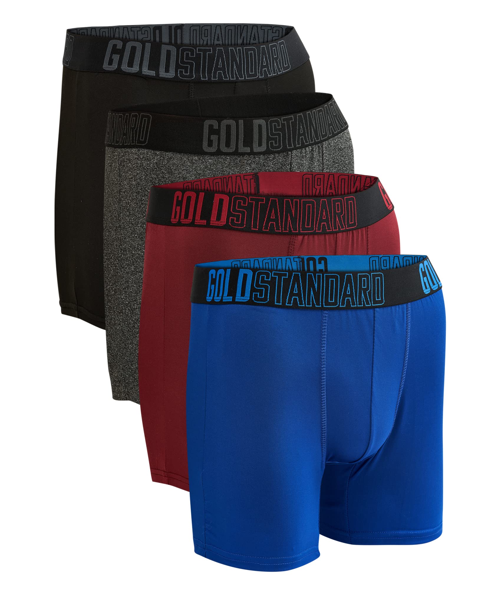 Gold Standard 4-Pack Men's Performance Boxer Briefs - Moisture Wicking & Anti-Chafing Athletic Underwear for Gym, Running & Everyday Comfort