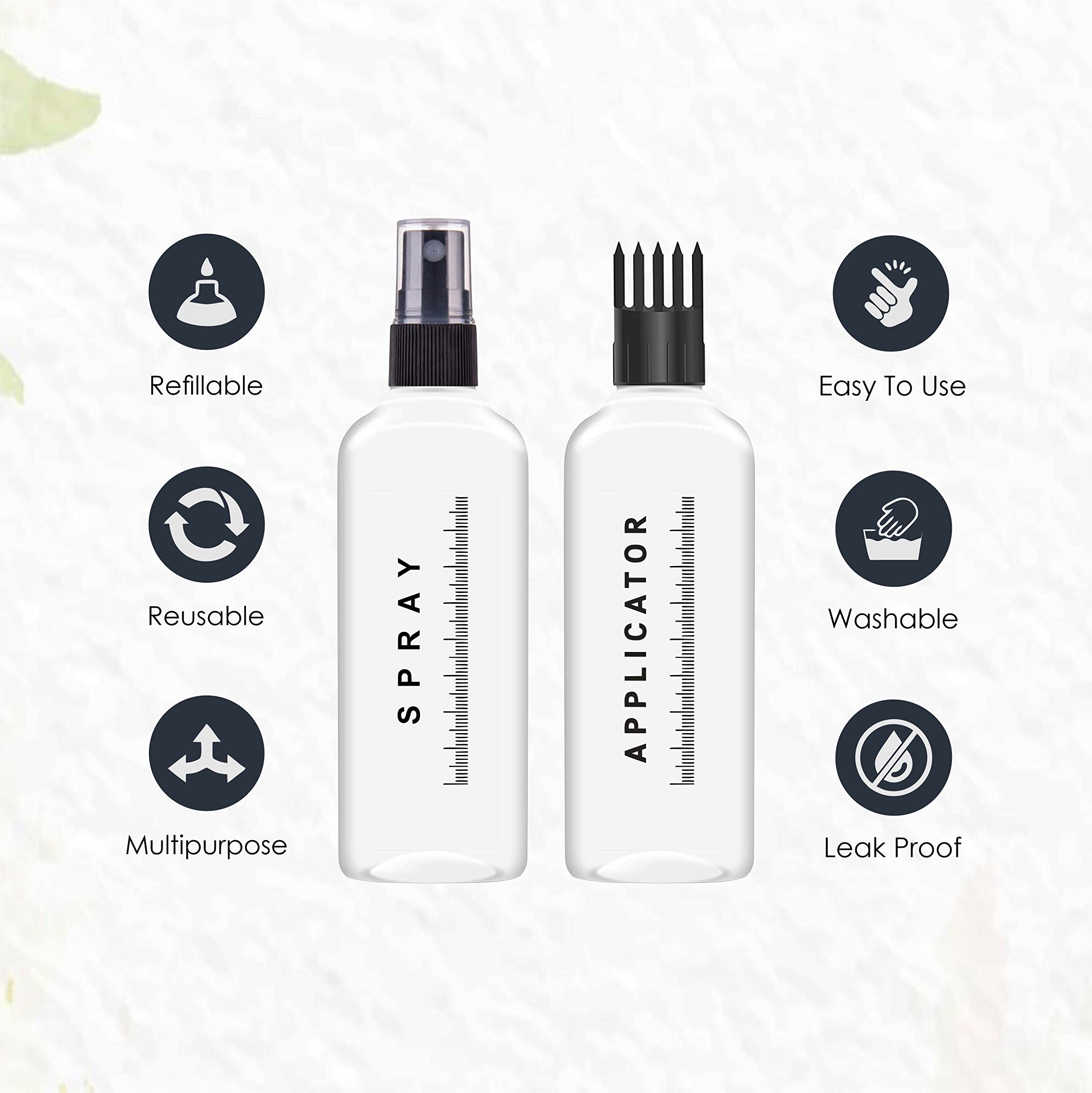 PACKCESS 120ml Hair Root Applicator Bottle with Comb Cap – Fine Mist Spray & Flip Top for Hair Oil, Shampoo, Scalp Treatments & Medicine | Refillable Multipurpose Bottles (Set of 3) – Perfect for At-Home Hair Care, Salon Use & Travel Essentials