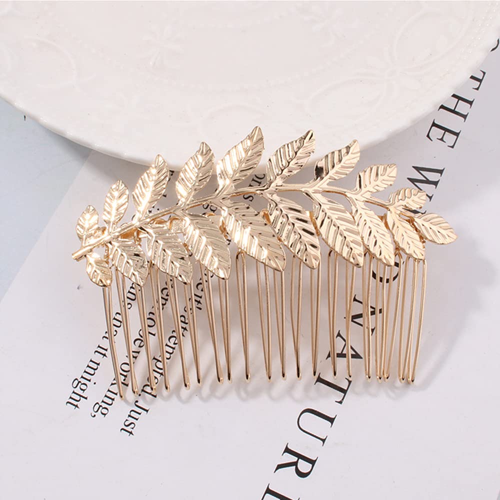 4-Piece Gold Leaf Hair Combs for Women - Elegant Bridesmaid & Wedding Hair Accessories - Perfect for Updos, Braids & Special Occasions
