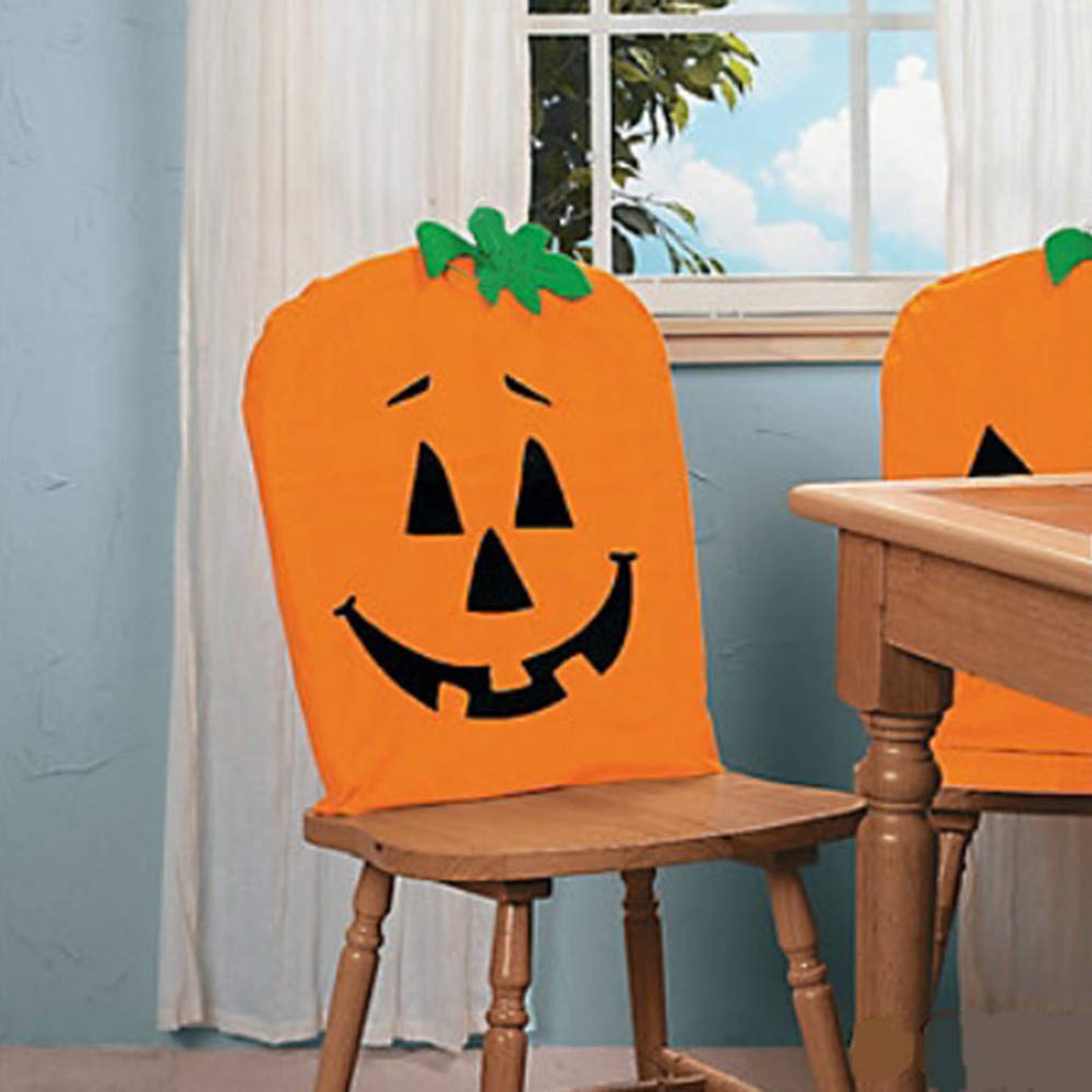 Halloween Pumpkin Printed Dining Chair Covers - Washable & Removable Slipcovers for Dining Room Decor, Thanksgiving & Fall Party Chair Protectors - Perfect for Halloween Decorations, Thanksgiving Dinner & Seasonal Home Decor