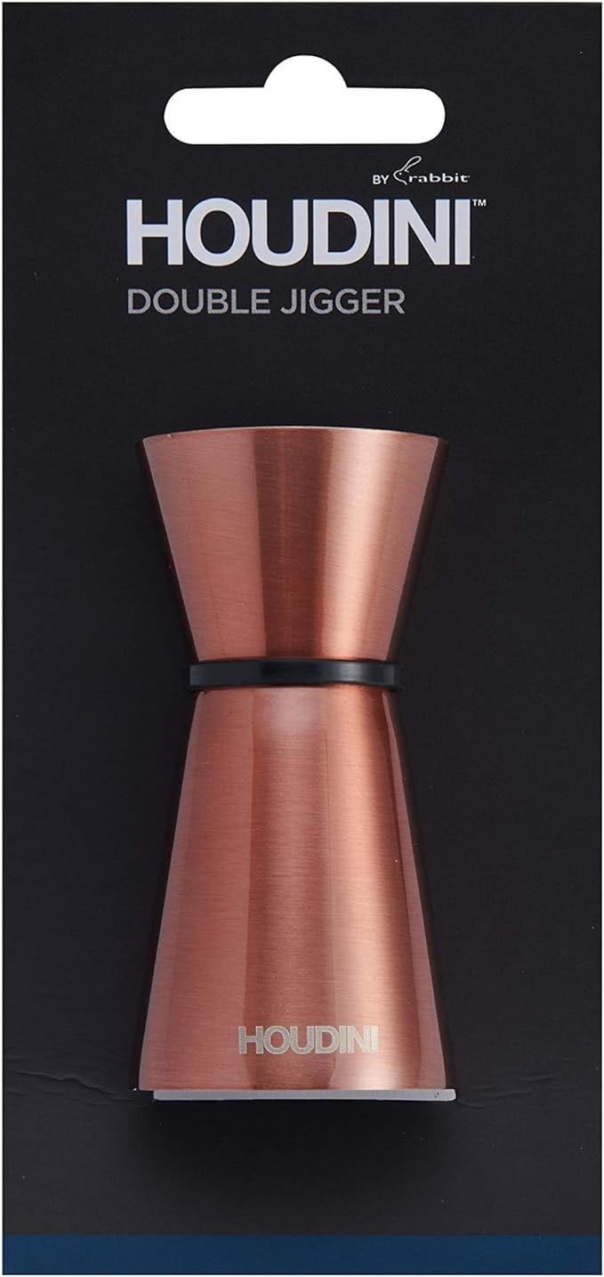 Premium Houdini Copper Jigger - 2oz/1oz Dual-Sided Cocktail Measuring Cup for Bartenders - Perfect for Mixing Martinis, Old Fashioned & Craft Cocktails at Home Bars or Professional Use